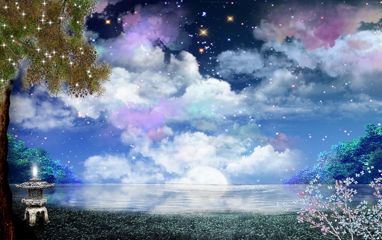 Free download wallpaper Landscape, Lake, Artistic, Cloud on your PC desktop