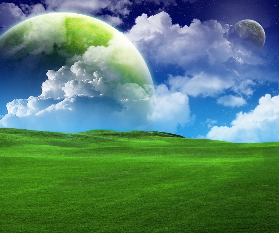 Free download wallpaper Landscape, Sky, Stars, Field, Space, Planet, Sci Fi, Cloud on your PC desktop