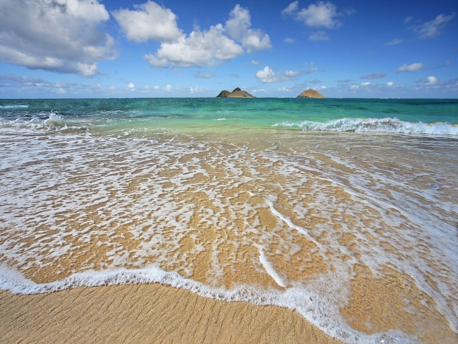 Free download wallpaper Landscape, Sea, Clouds, Waves, Sand, Beach on your PC desktop