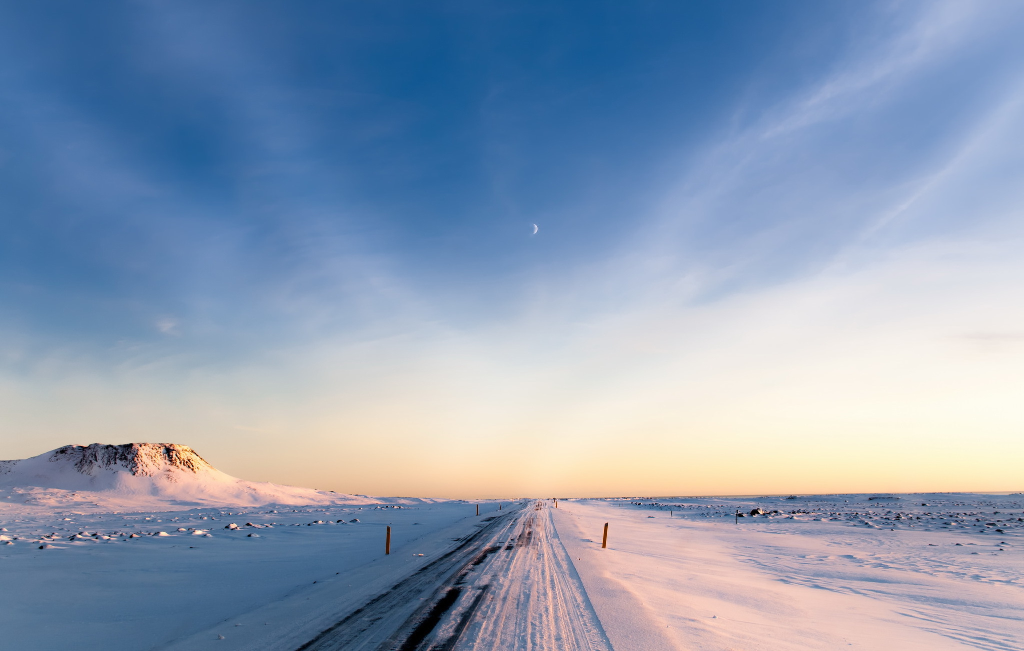 Download mobile wallpaper Landscape, Winter, Sky, Horizon, Road, Morning, Iceland, Photography for free.