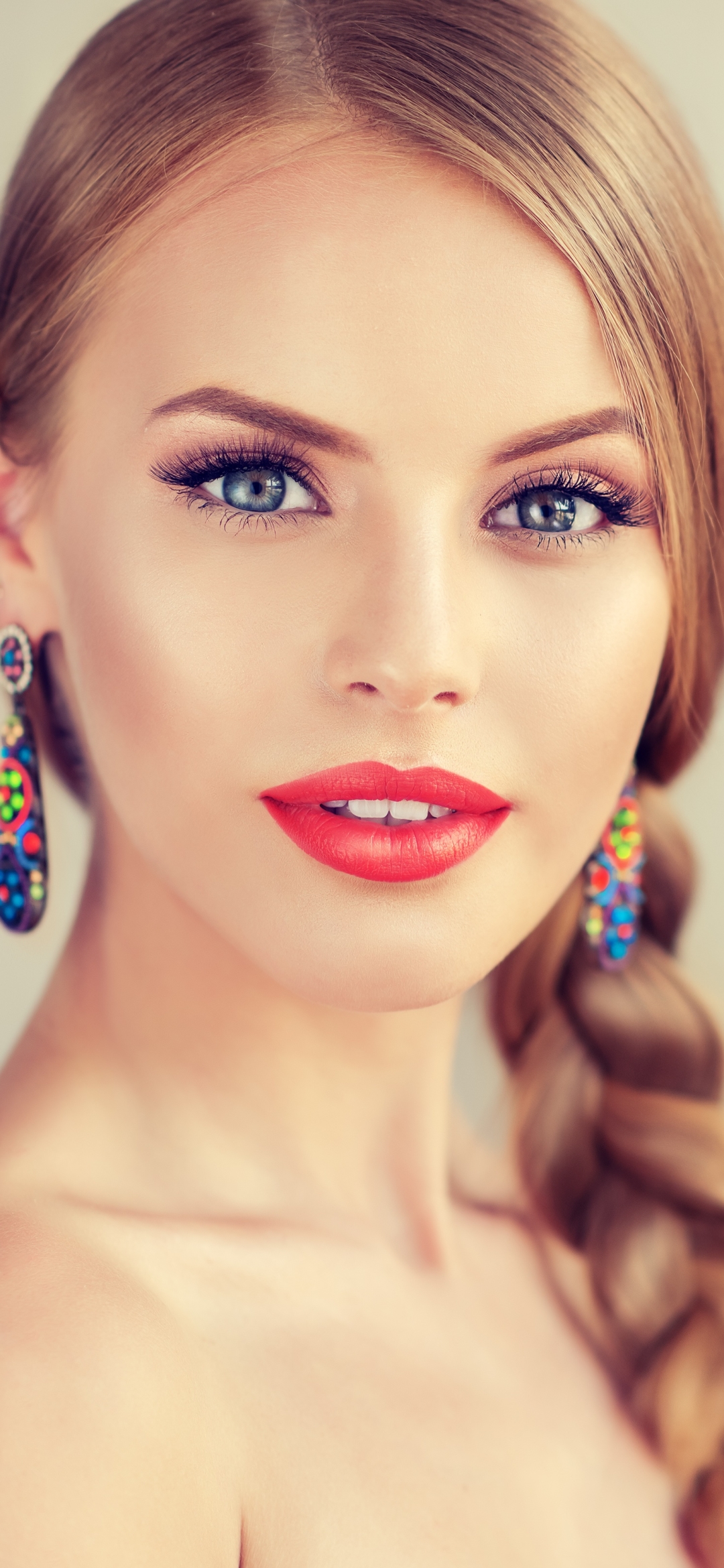 Download mobile wallpaper Face, Model, Women, Blue Eyes, Lipstick for free.