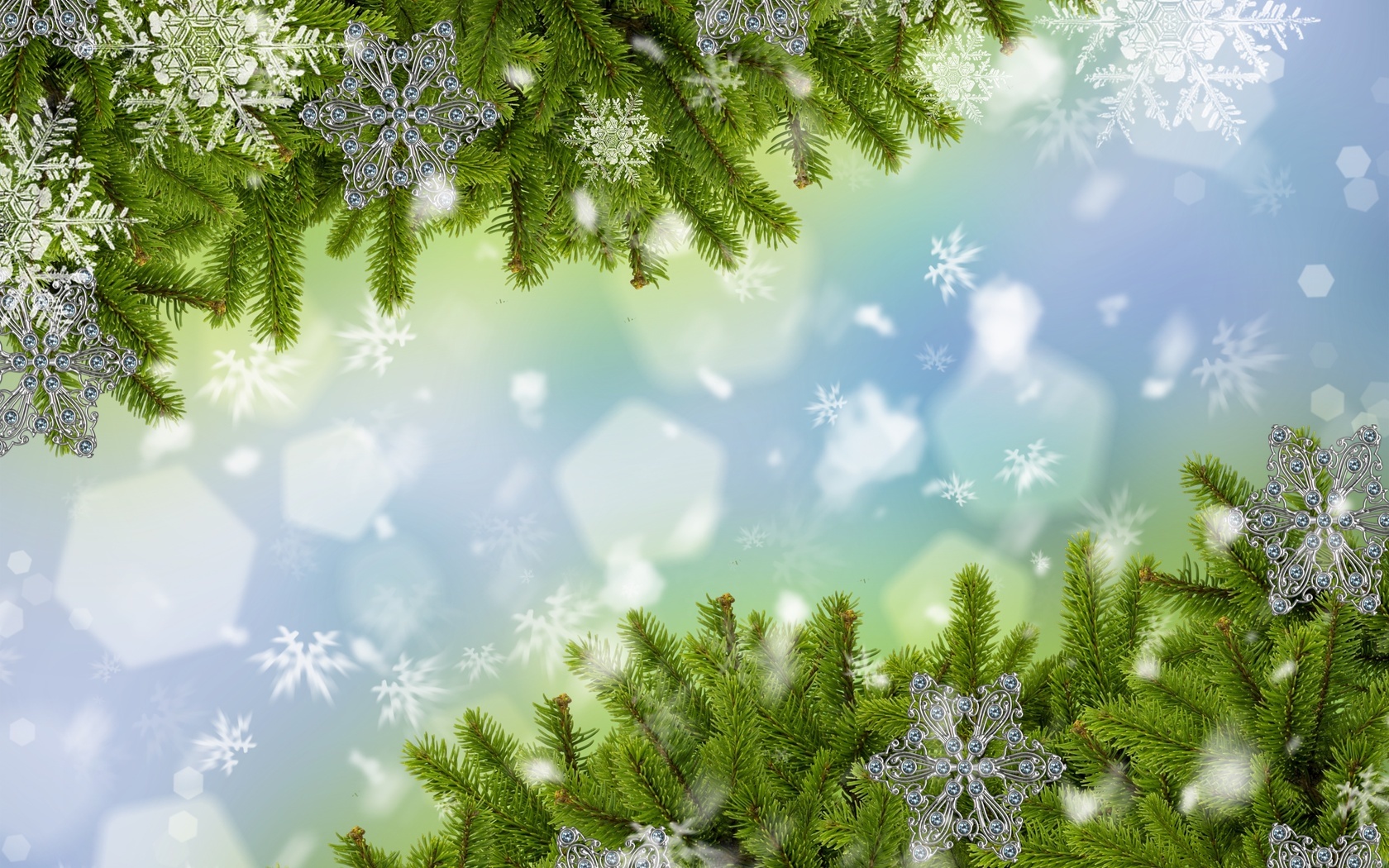 23666 скачать обои елки, новый год (new year), снежинки, праздники, зеленые - заставки и картинки бесплатно