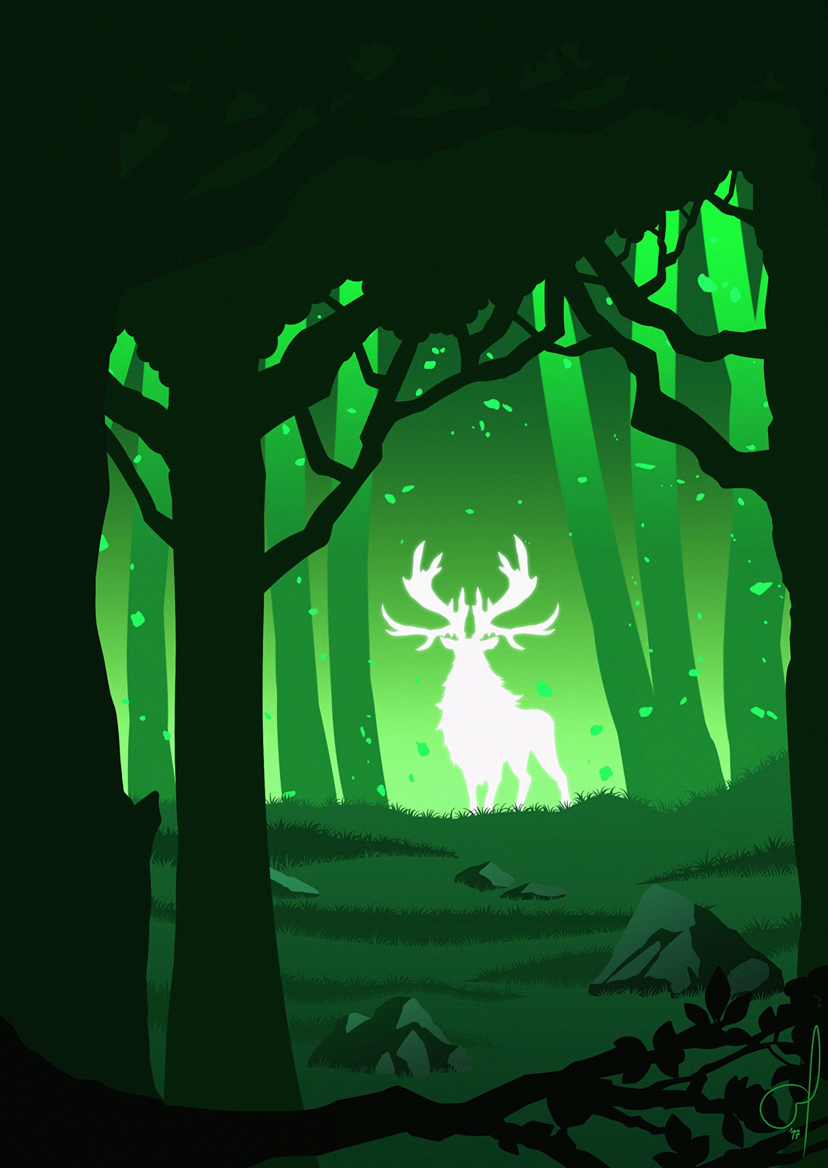 Download mobile wallpaper Forest, Silhouette, Deer, Vector for free.