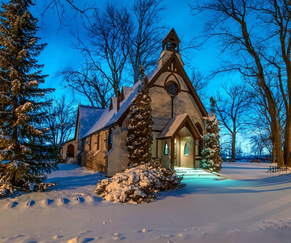 Download mobile wallpaper Winter, Snow, Tree, Church, Churches, Religious for free.