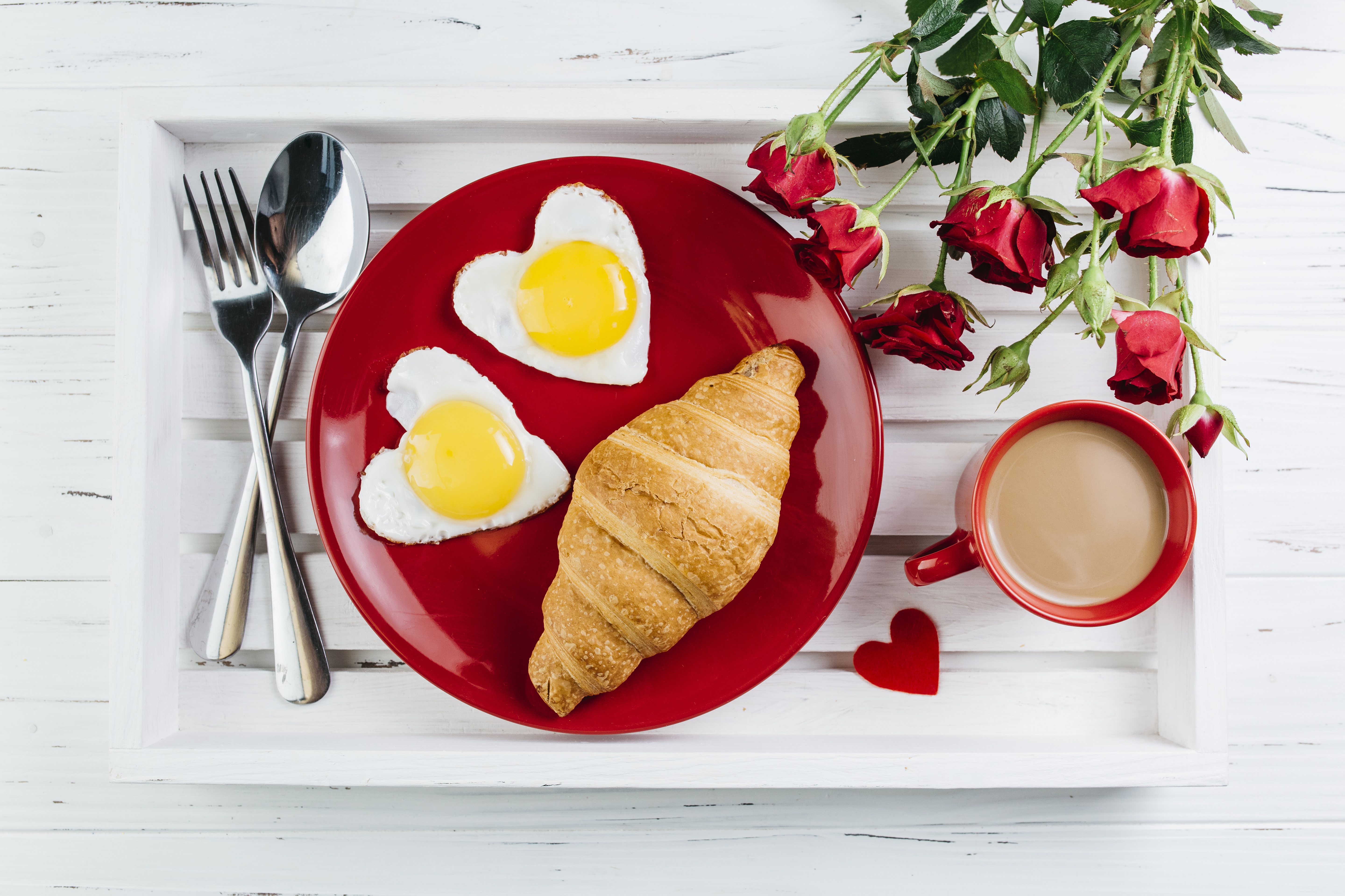 Free download wallpaper Food, Coffee, Still Life, Egg, Breakfast, Croissant, Heart Shaped on your PC desktop