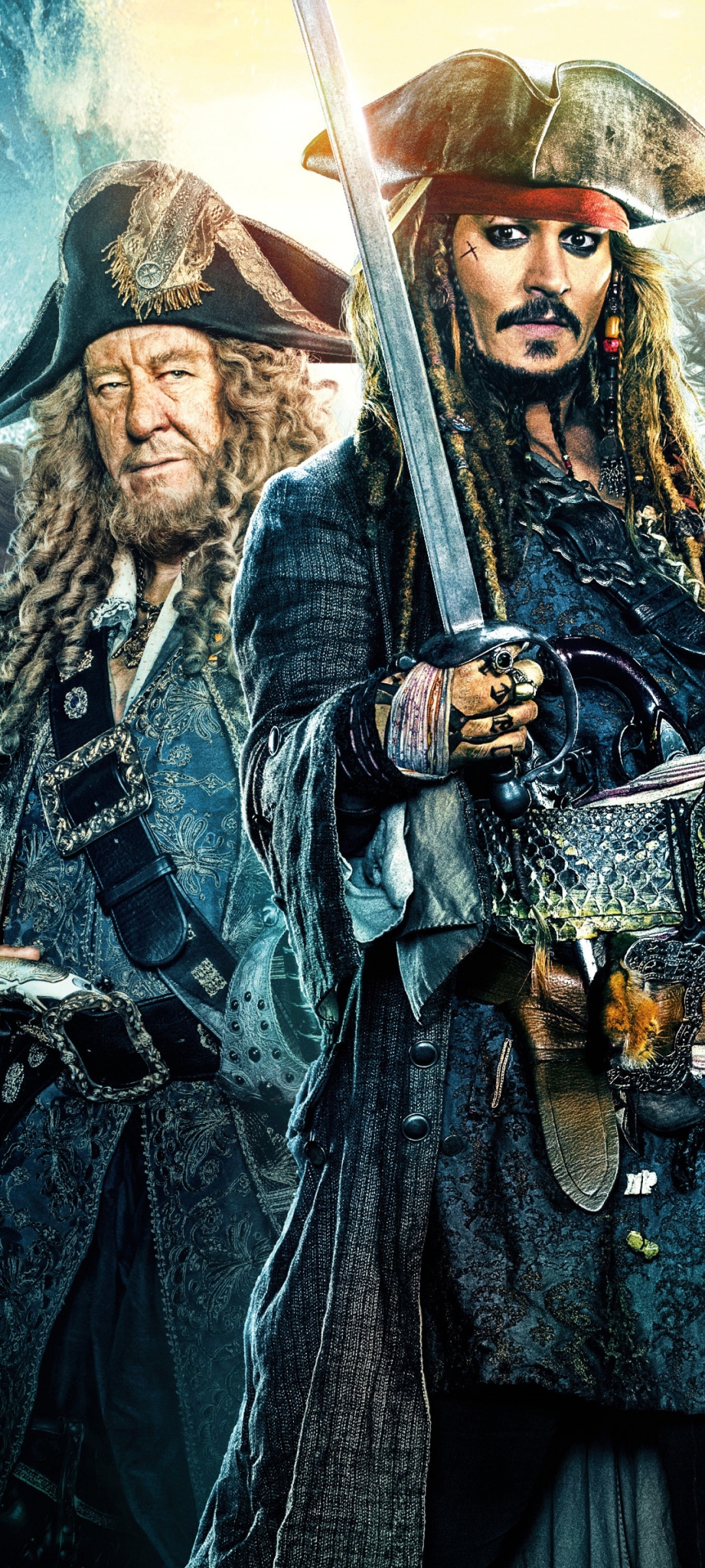Download mobile wallpaper Johnny Depp, Movie, Geoffrey Rush, Hector Barbossa, Jack Sparrow, Pirates Of The Caribbean: Dead Men Tell No Tales for free.