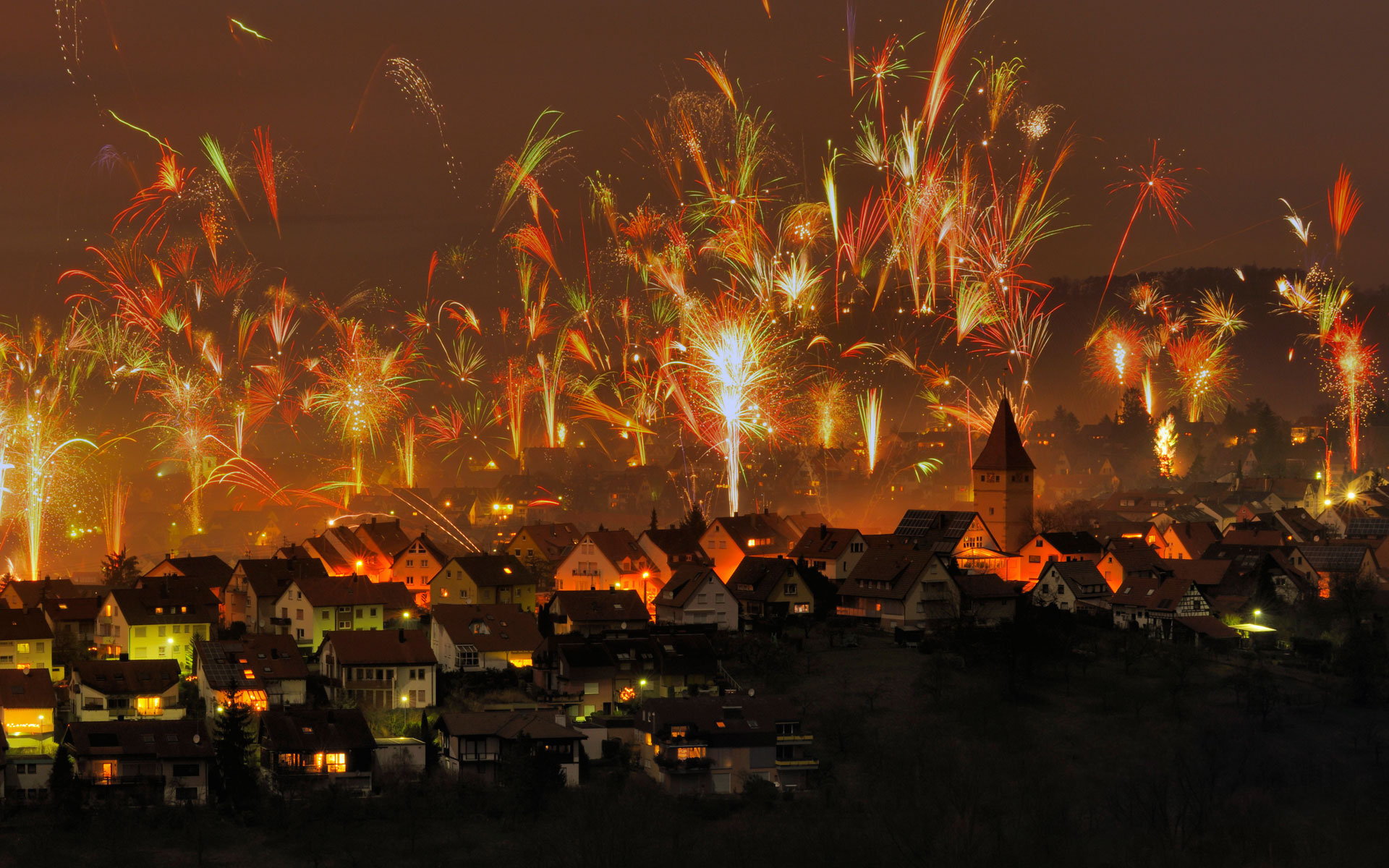 Free download wallpaper Night, City, House, Colors, Colorful, Fireworks, Photography on your PC desktop