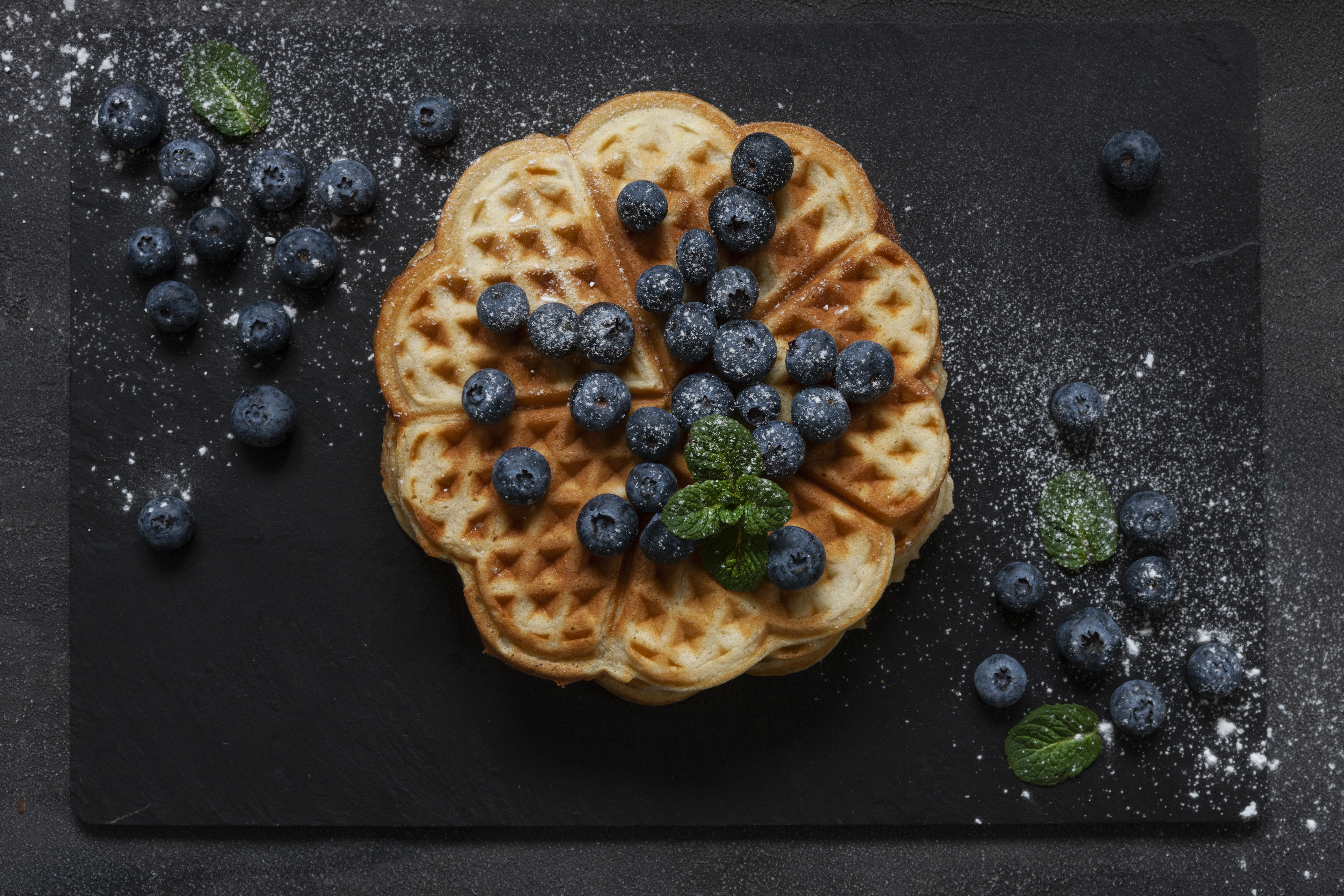 Download mobile wallpaper Food, Blueberry, Still Life, Berry, Fruit, Waffle, Breakfast for free.