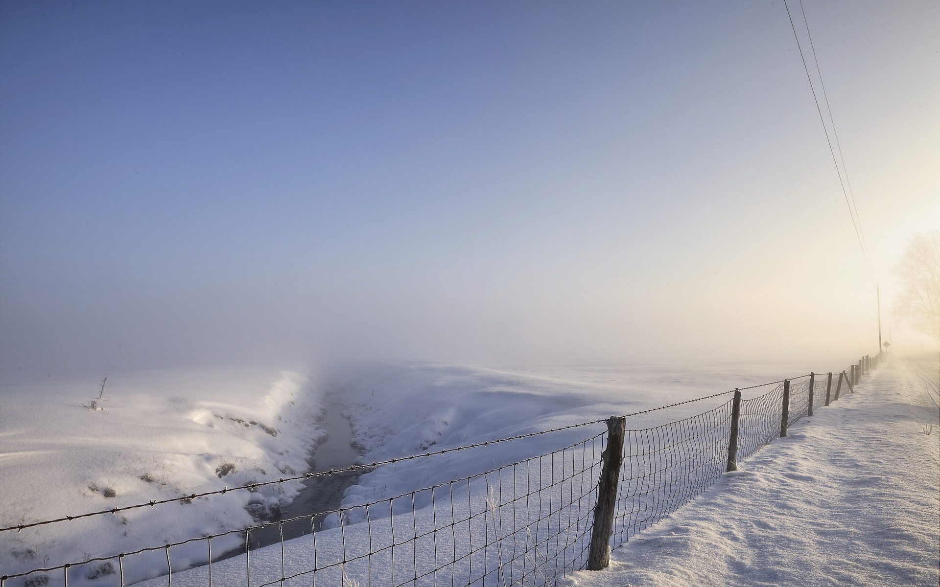 Download mobile wallpaper Fence, Snow, Winter, Photography, Fog for free.