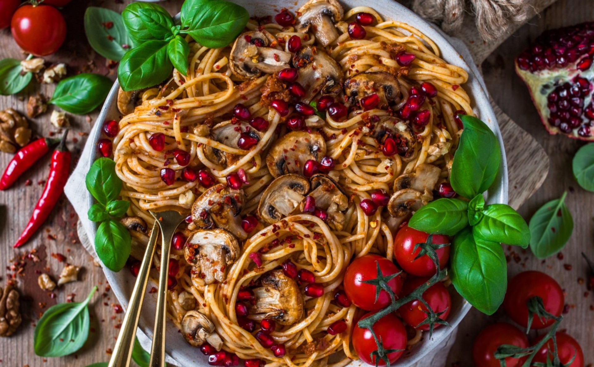 Laden Sie das Pilz, Tomate, Pasta, Nahrungsmittel, Stillleben-Bild kostenlos auf Ihren PC-Desktop herunter