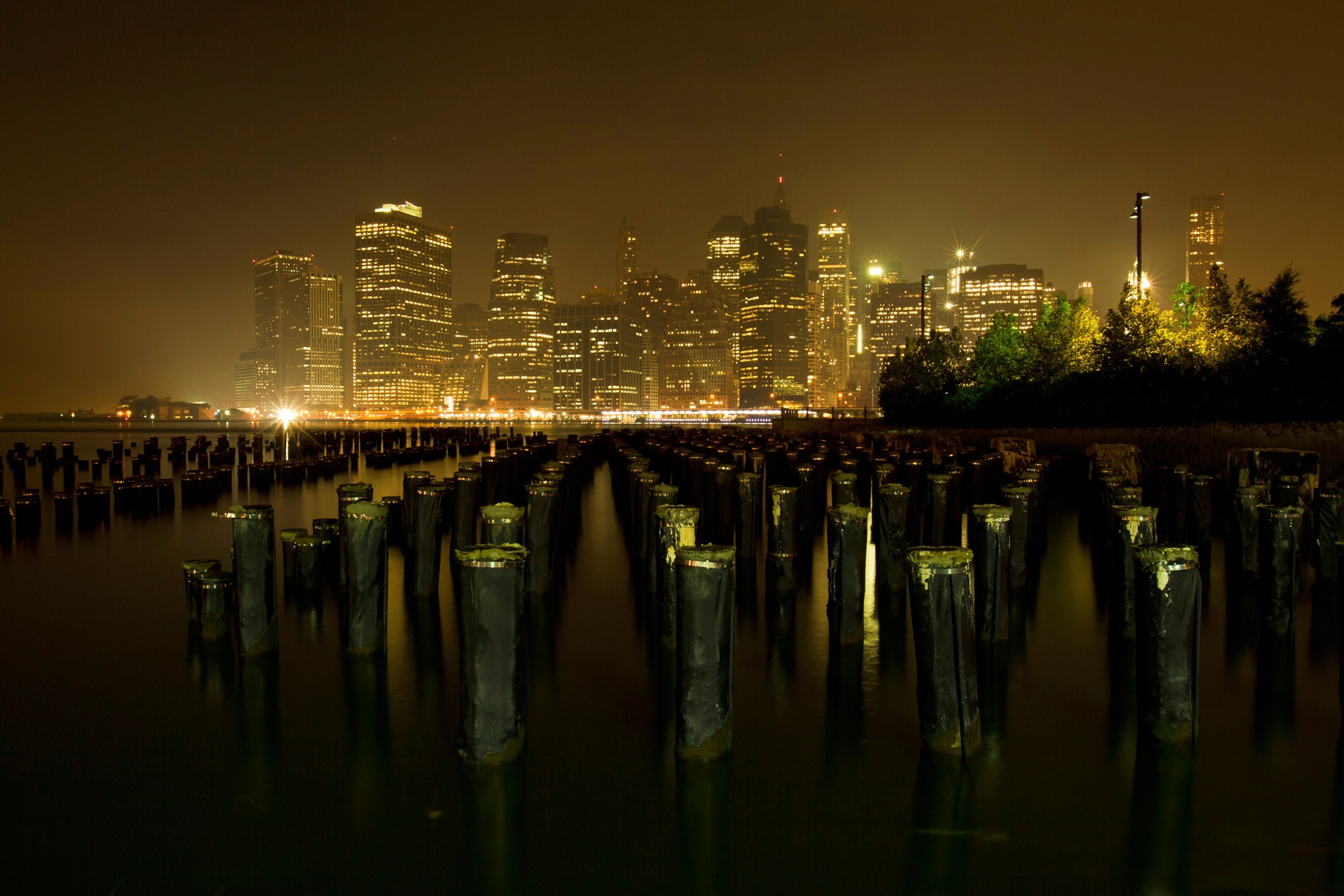 Download background cities, rivers, night, building, new york