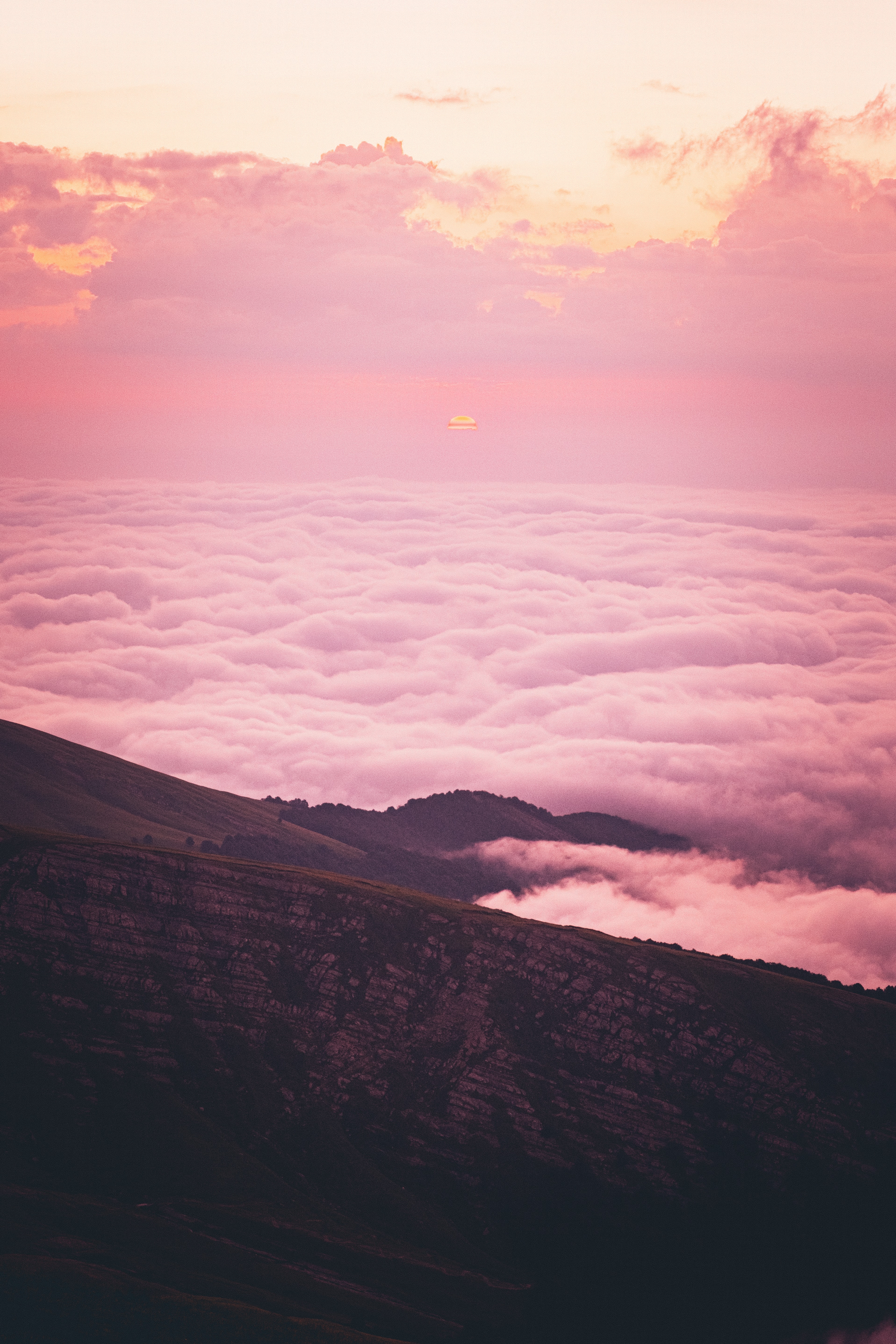 Free download wallpaper Slope, Hill, Nature, Clouds, Pink, Sunset on your PC desktop