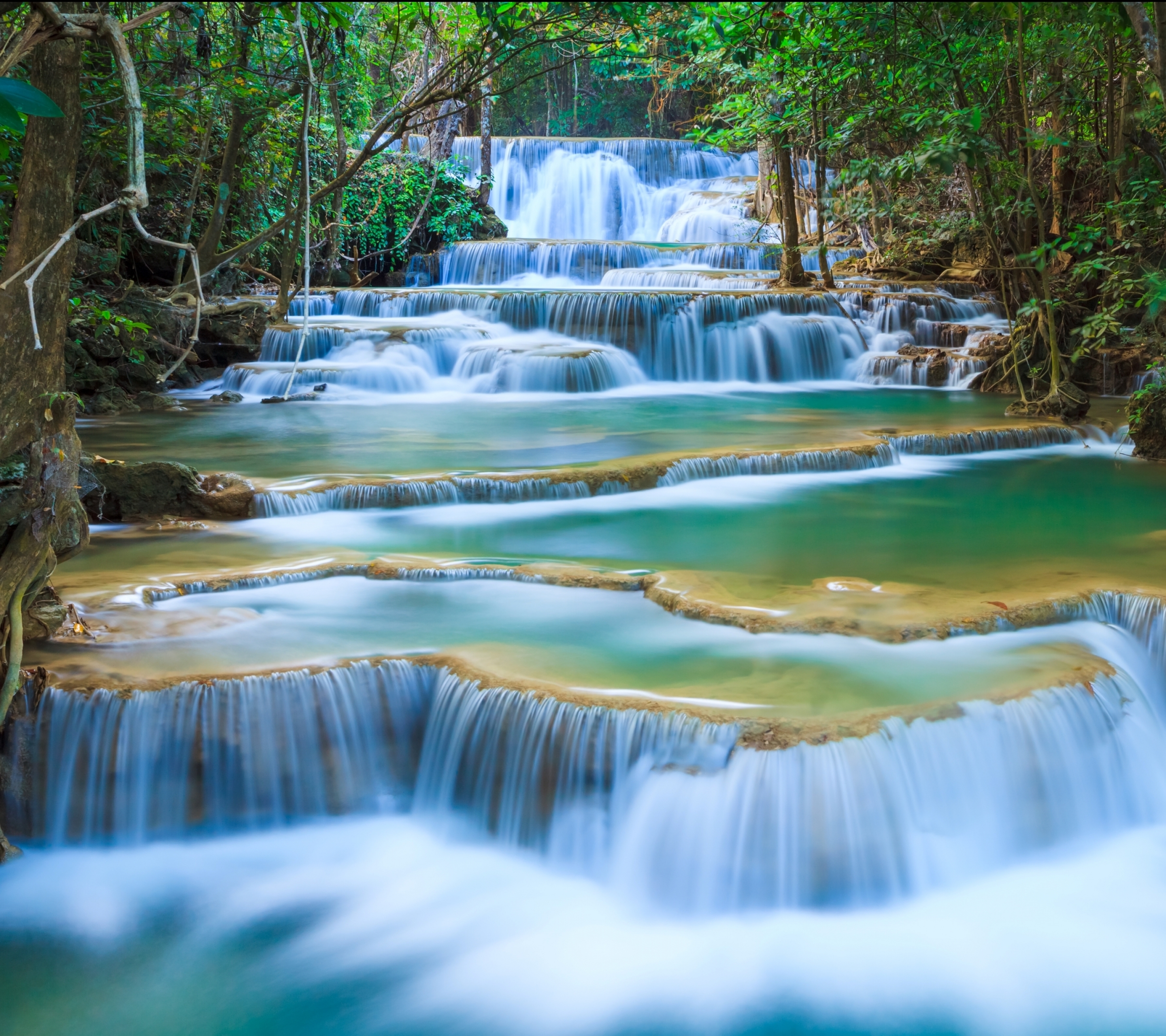 waterfalls, tenasserim hills, earth, erawan waterfall, waterfall, erawan national park, thailand