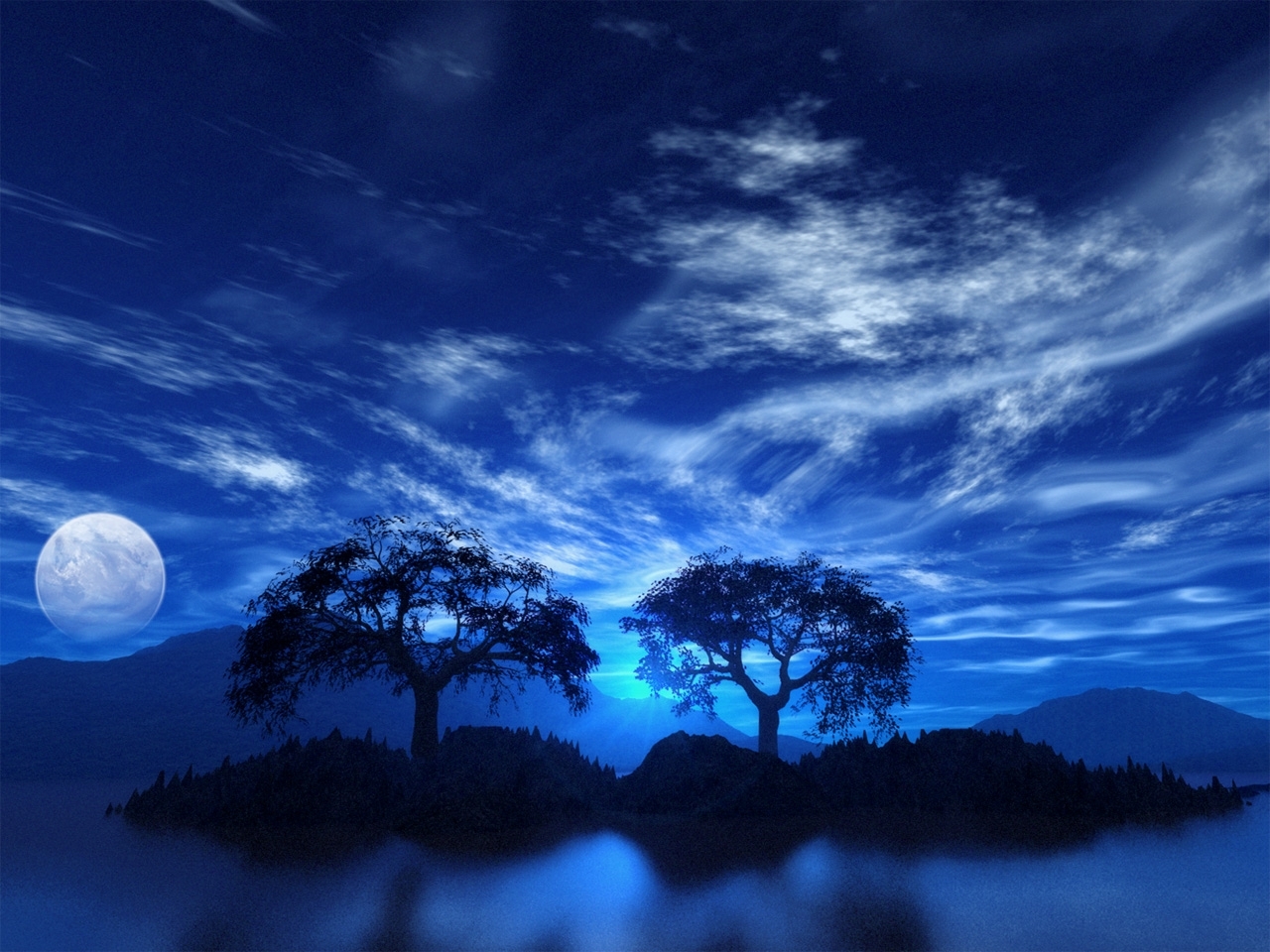 Download mobile wallpaper Landscape, Trees, Night for free.