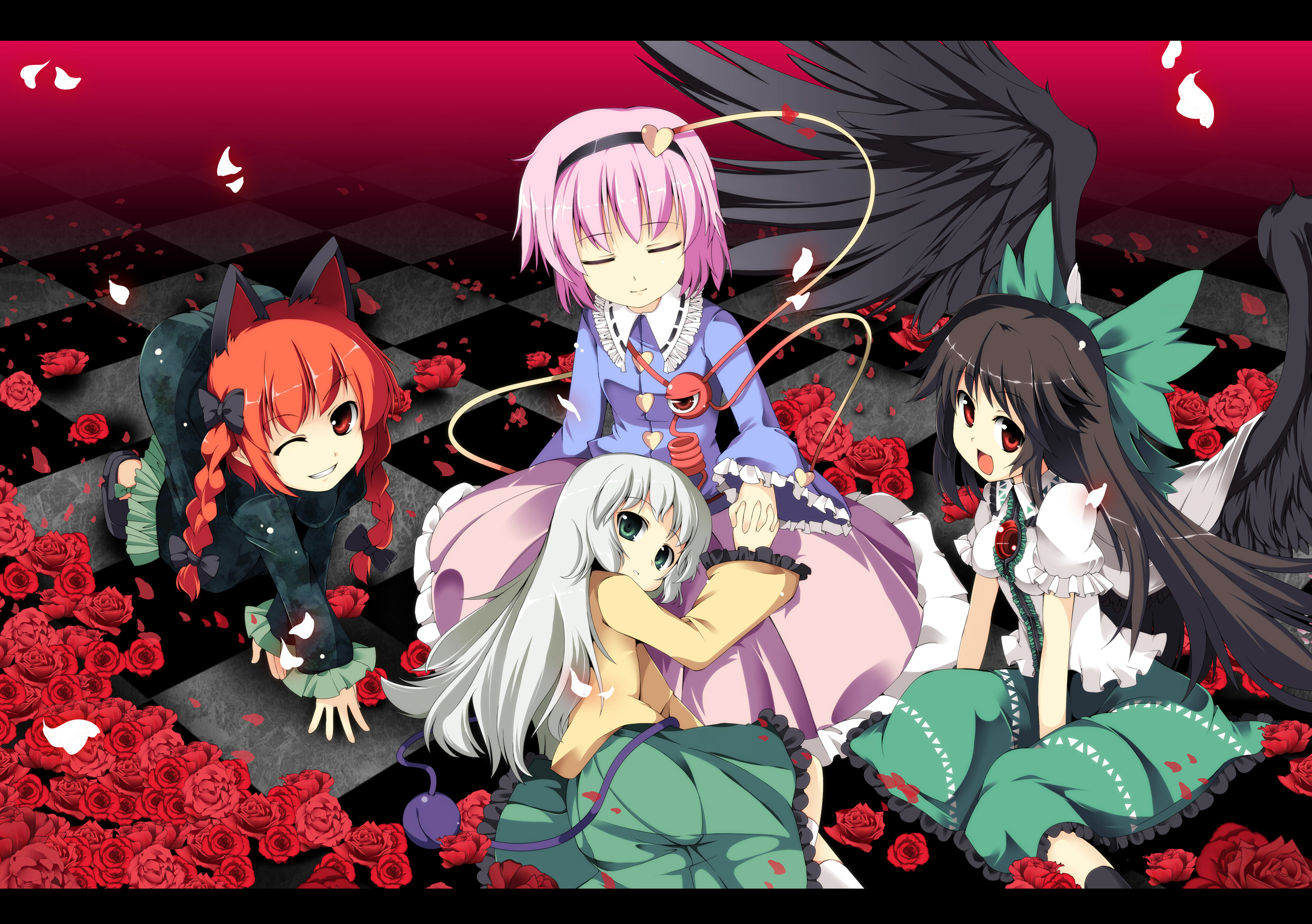 Handy-Wallpaper Animes, Tuhu, Utsuho Reiuji, Koishi Komeiji, Satori Komeiji, Rin Kaenbyou kostenlos herunterladen.
