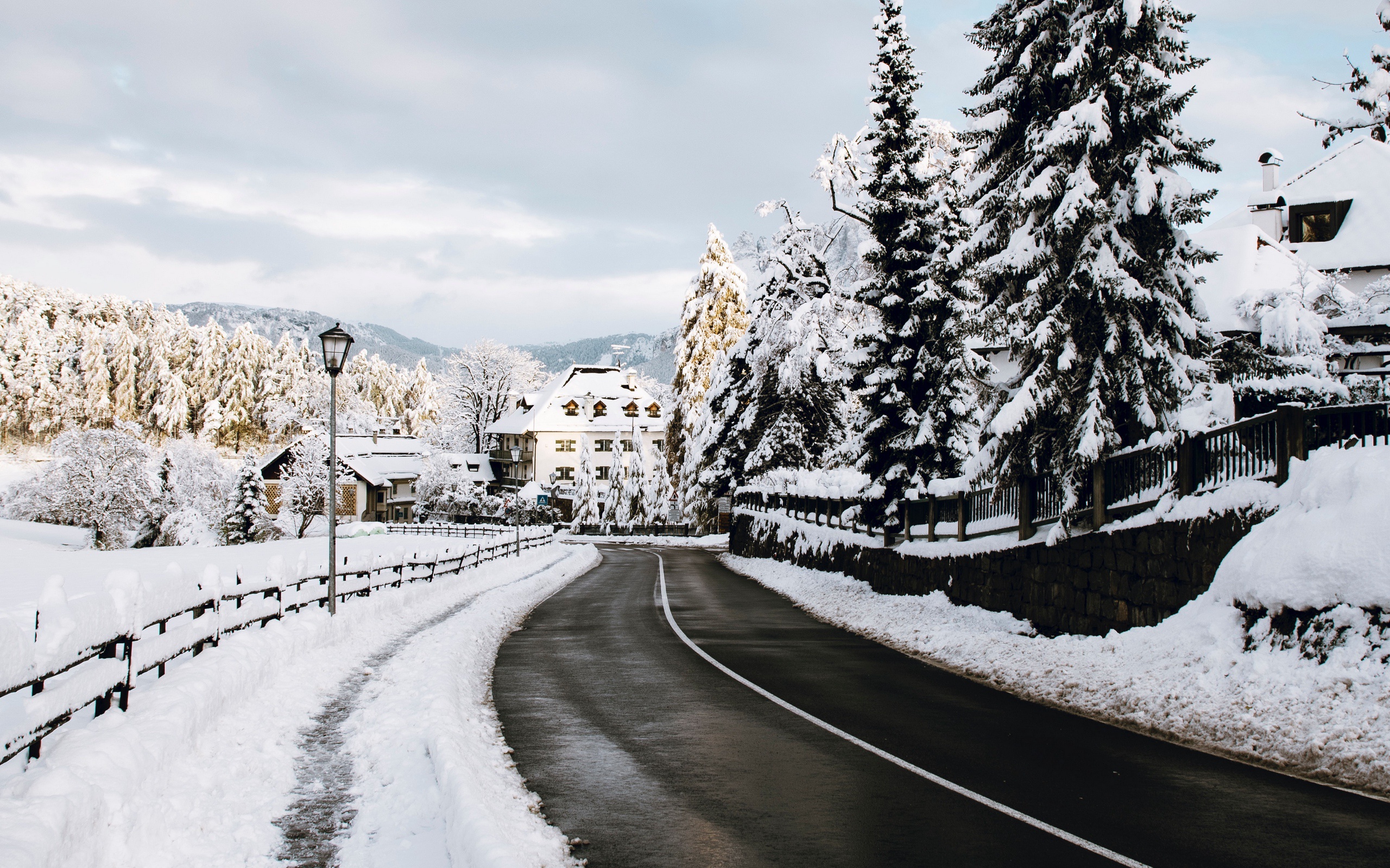 Free download wallpaper Winter, Nature, Snow, Italy, Road, Town, Tyrol, Man Made on your PC desktop
