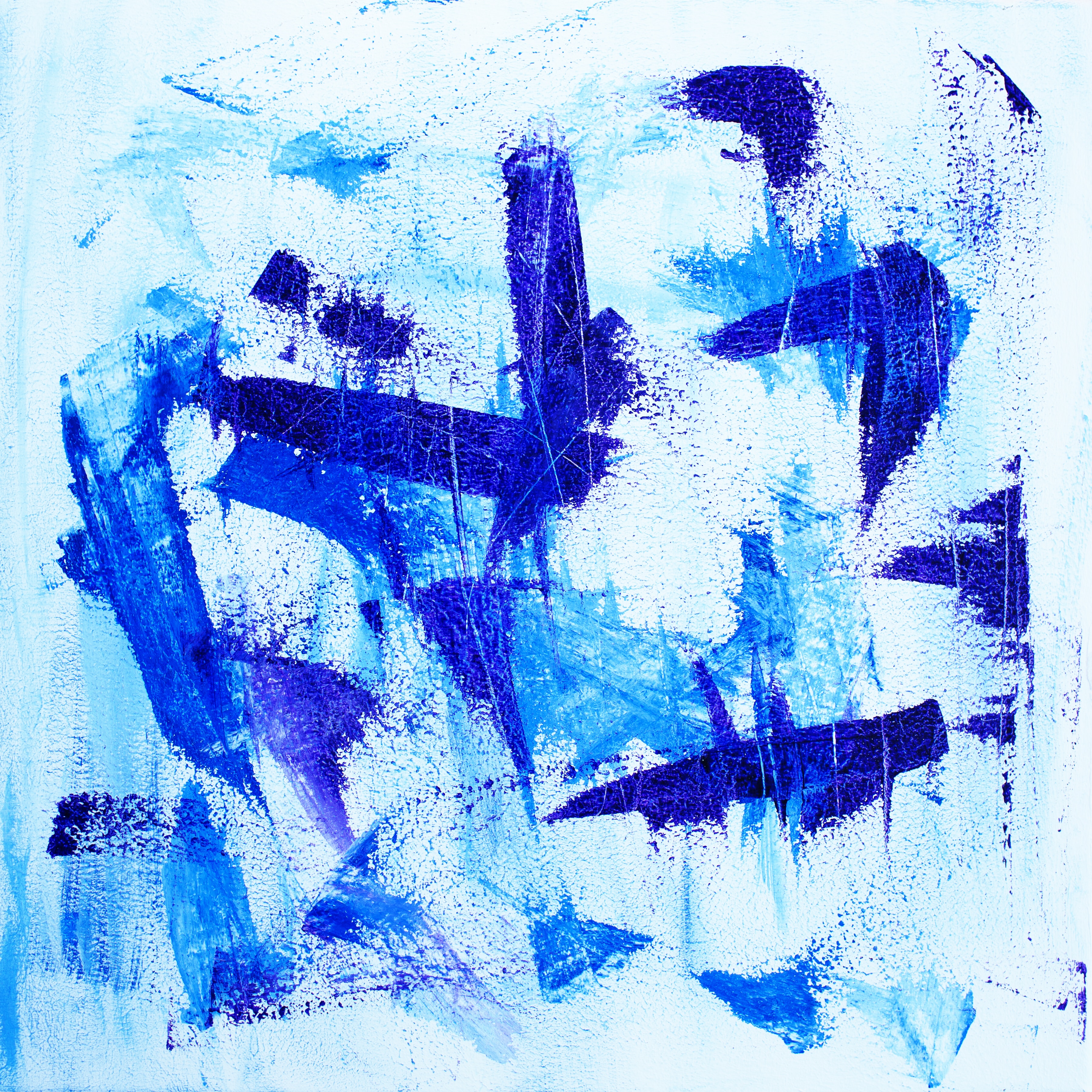 abstract, blue, paint, wall, smears, strokes