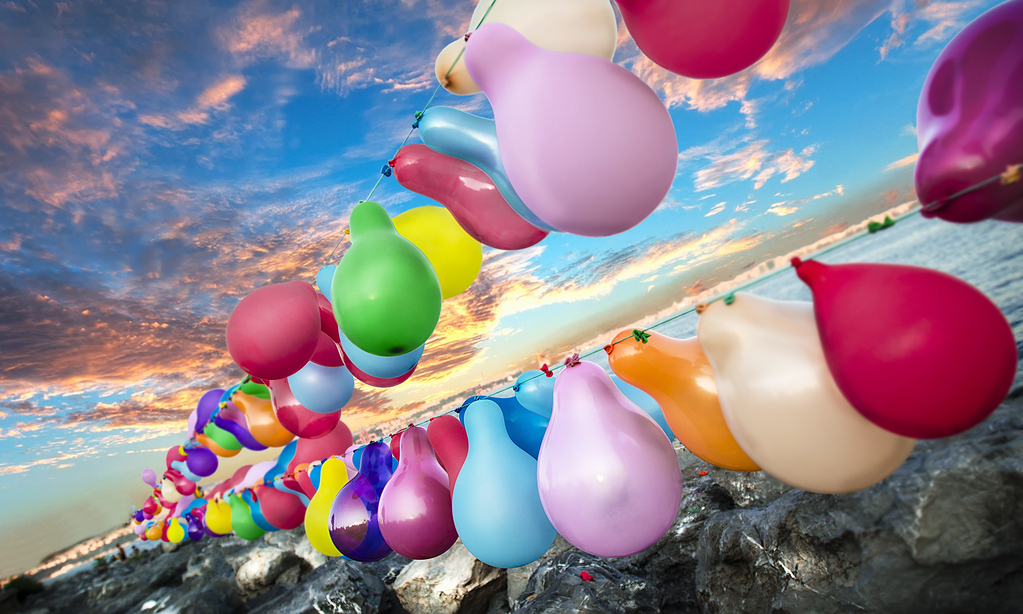 Download mobile wallpaper Horizon, Colors, Balloon, Photography for free.