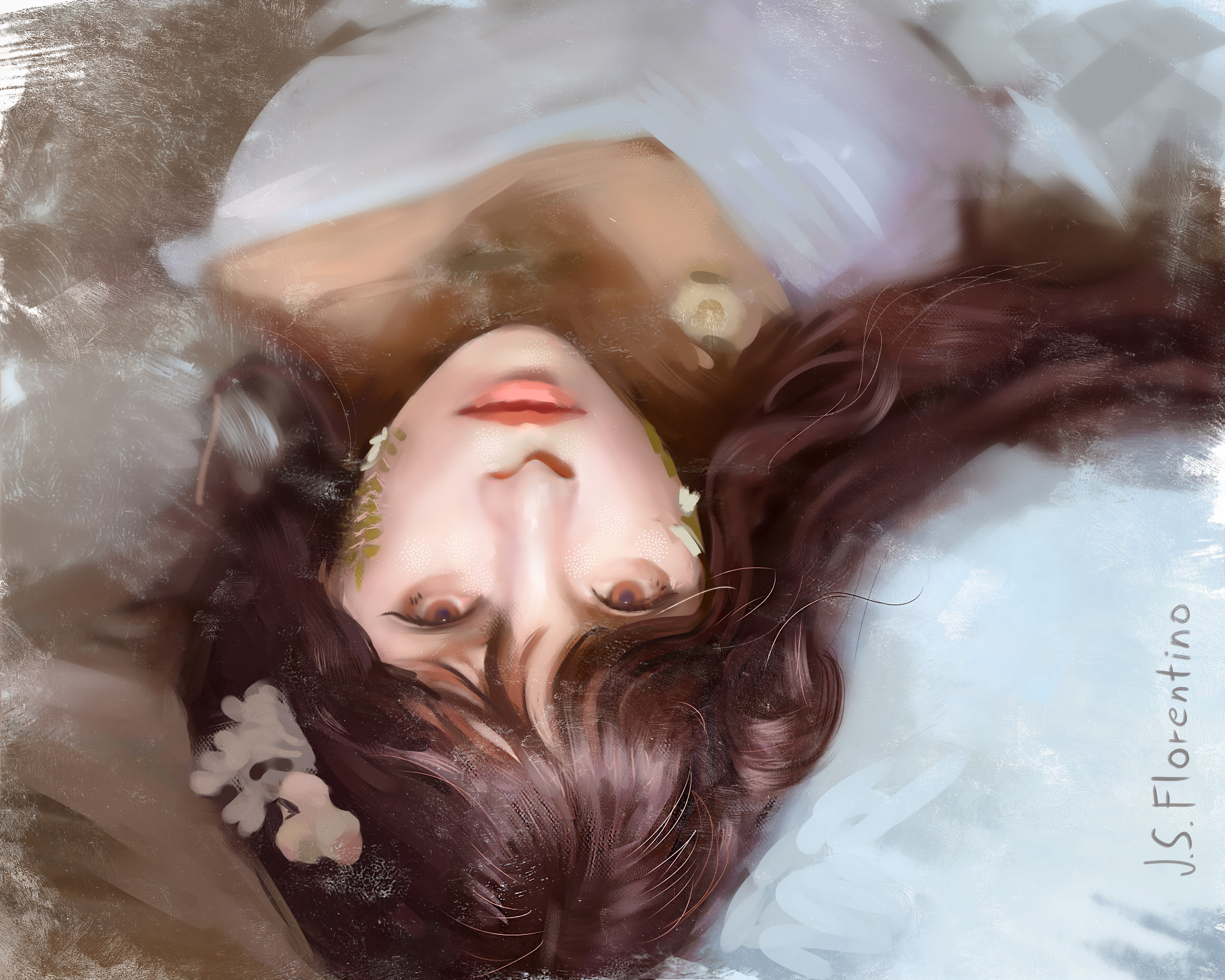 Download mobile wallpaper Artistic, Women, Asian, Lying Down for free.