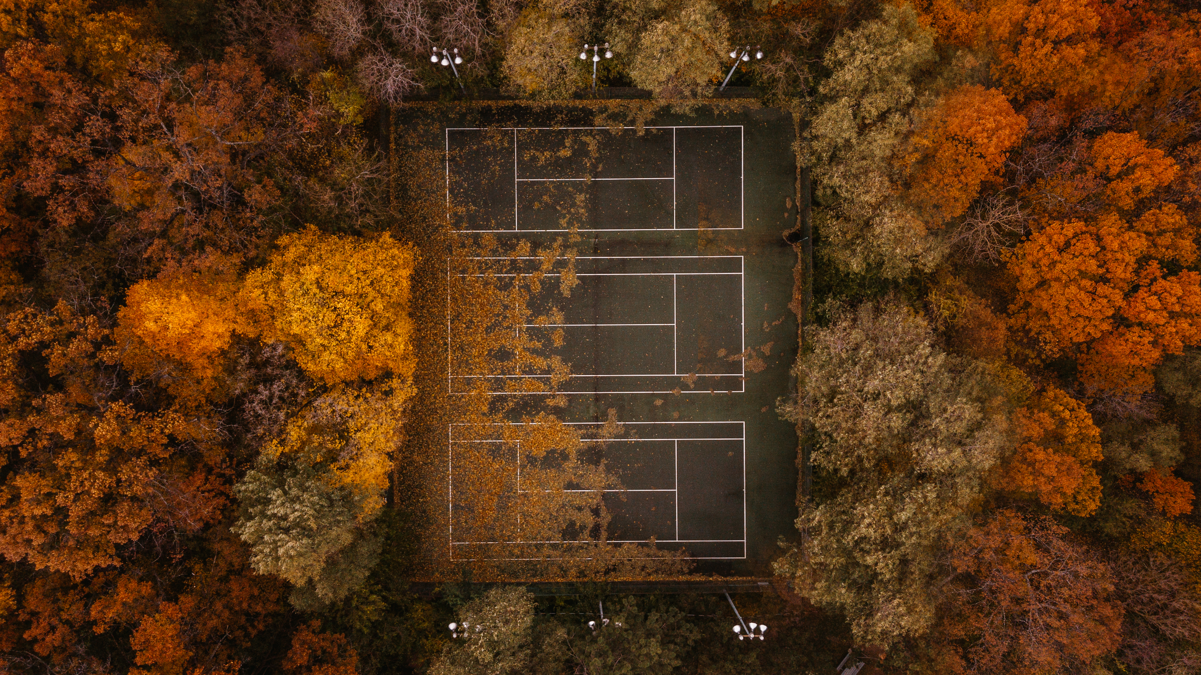 tennis, autumn, view from above, miscellanea, miscellaneous, tennis court HD wallpaper