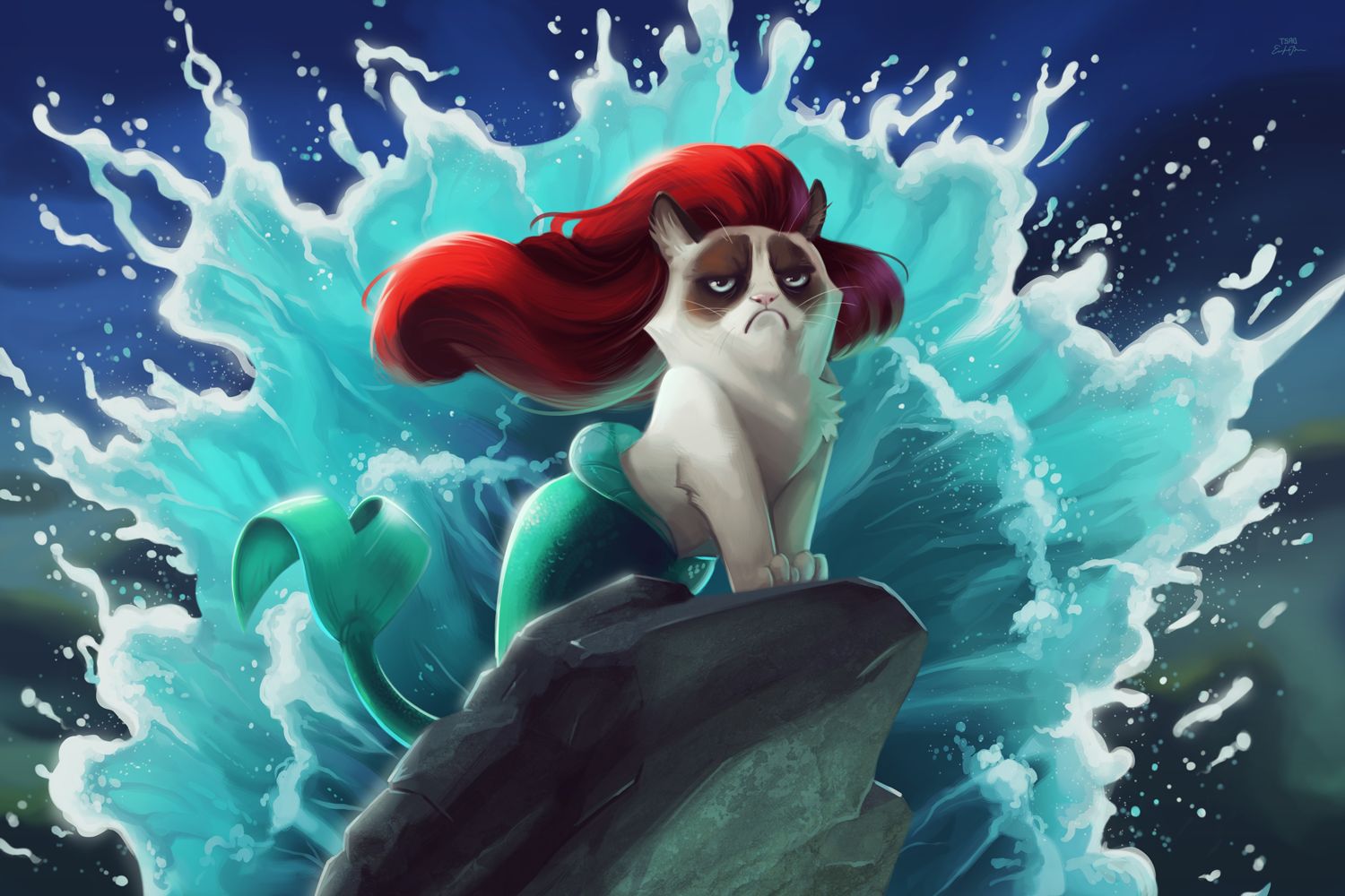 mermaid, humor, movie, grumpy cat, the little mermaid