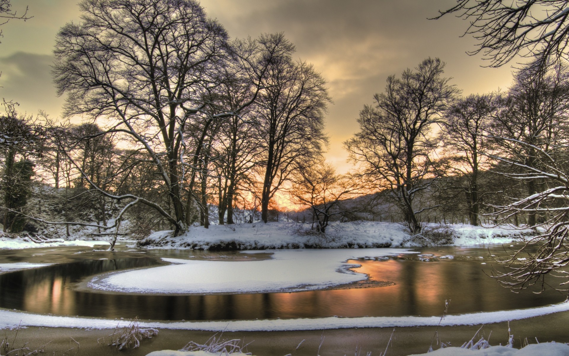 無料モバイル壁紙川, 木, 雪, 冬, 風景をダウンロードします。