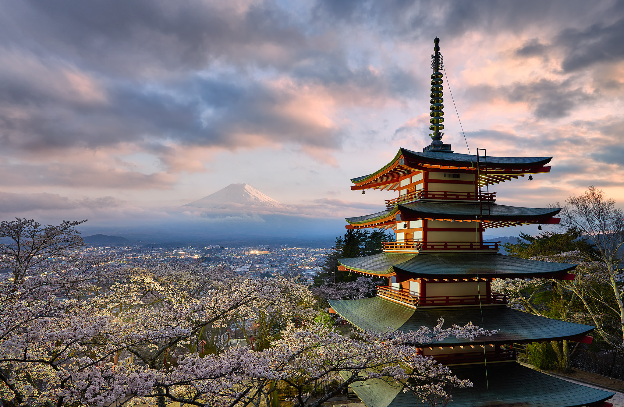 757847 descargar fondo de pantalla religioso, pagoda, paisaje, monte fuji, primavera, templo: protectores de pantalla e imágenes gratis