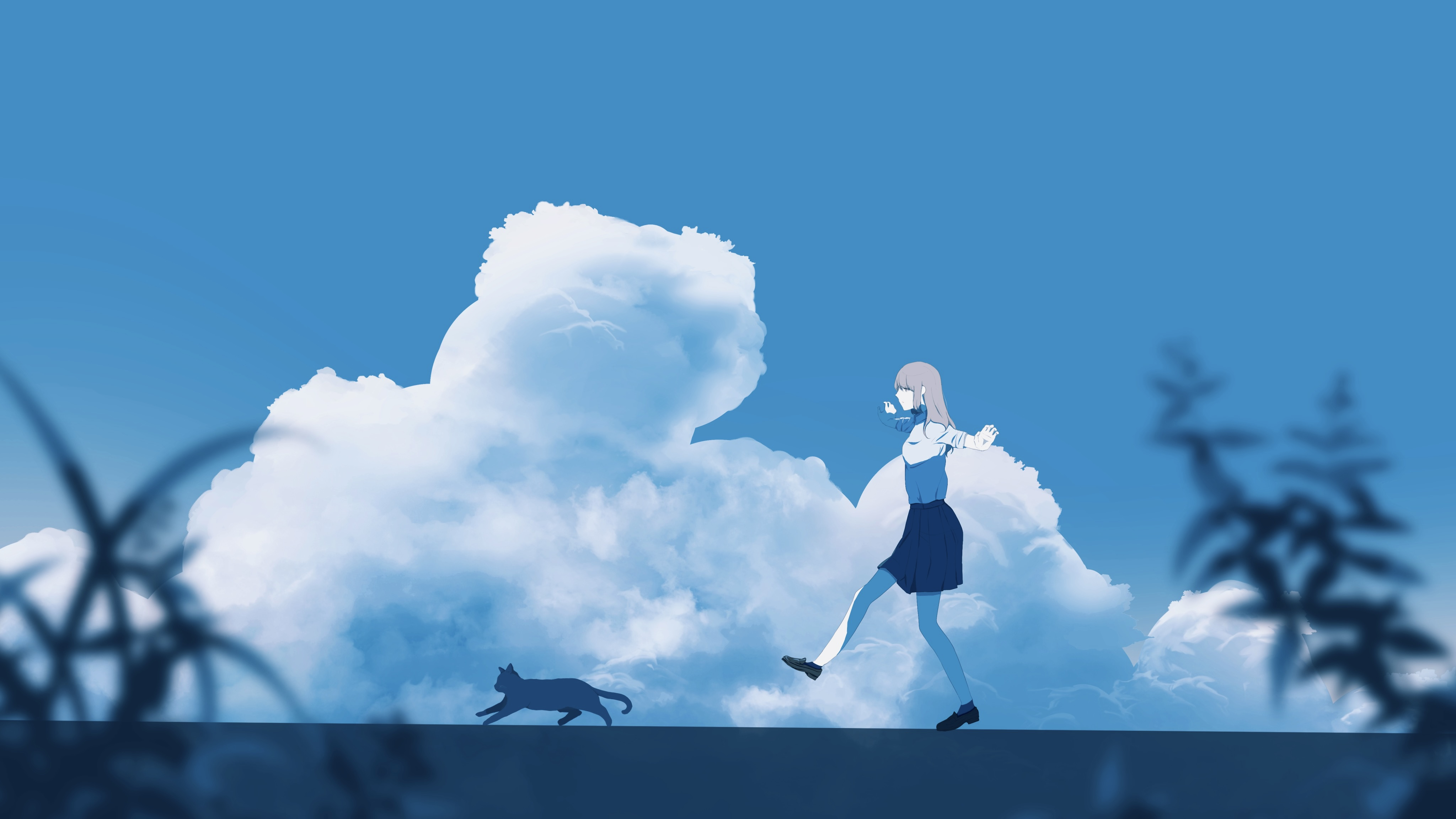 Free download wallpaper Anime, Cat, Girl, Cloud on your PC desktop