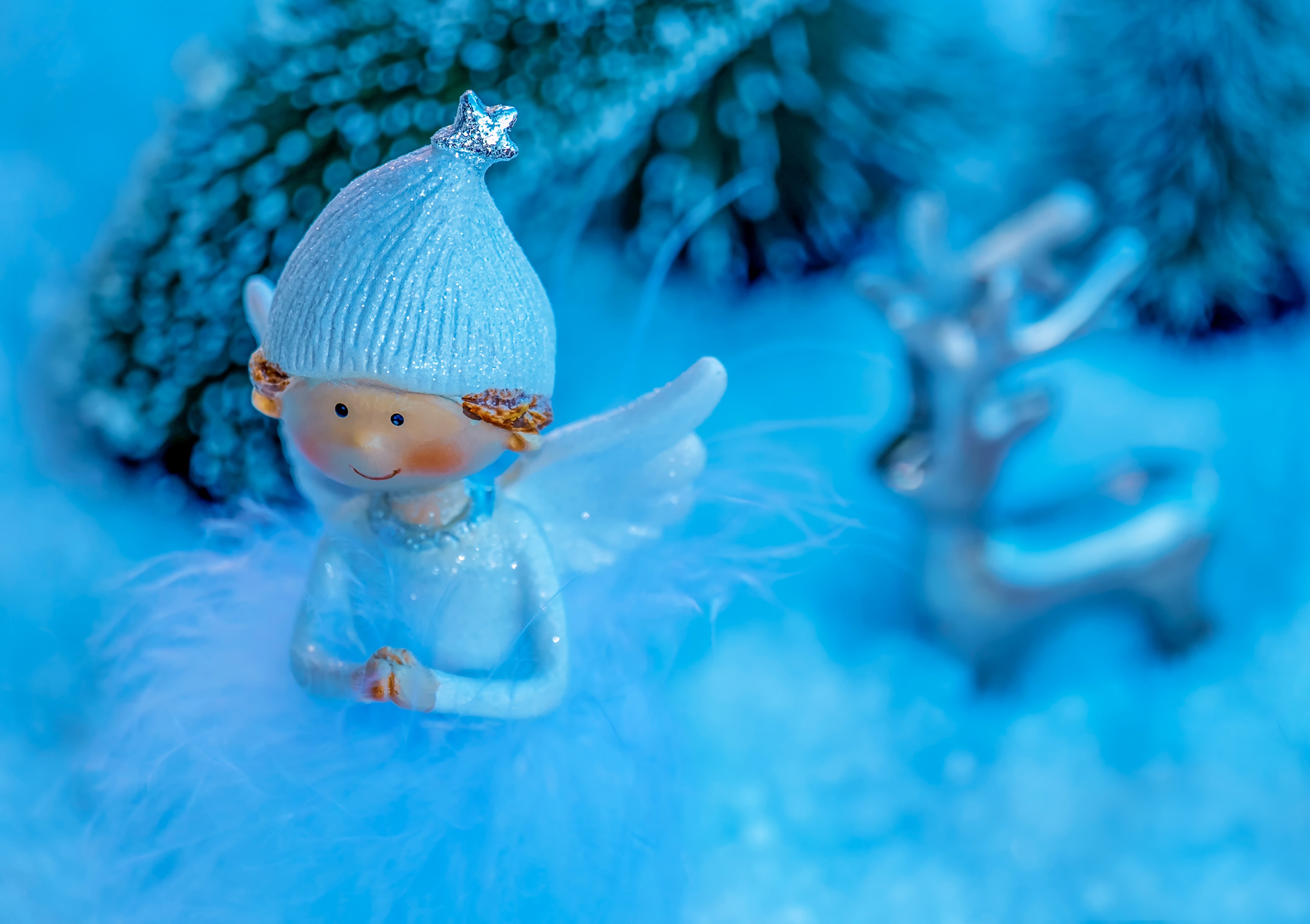 無料モバイル壁紙天使, クリスマス, 青い, ホリデー, トナカイをダウンロードします。
