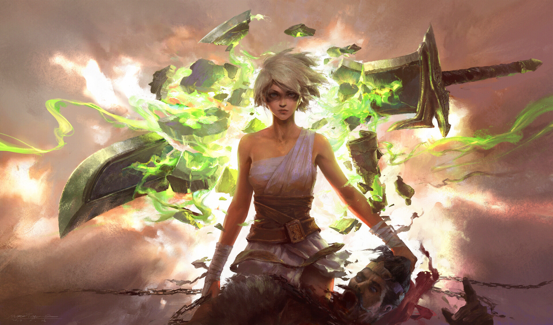 Download mobile wallpaper League Of Legends, Sword, Video Game, Short Hair, White Hair, Woman Warrior, Riven (League Of Legends) for free.