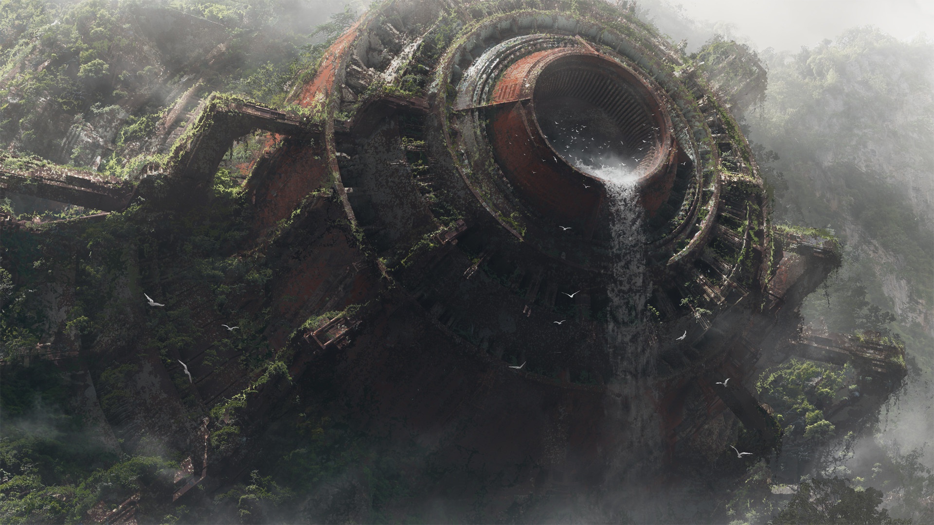 Free download wallpaper Waterfall, Sci Fi, Ruin, Post Apocalyptic on your PC desktop