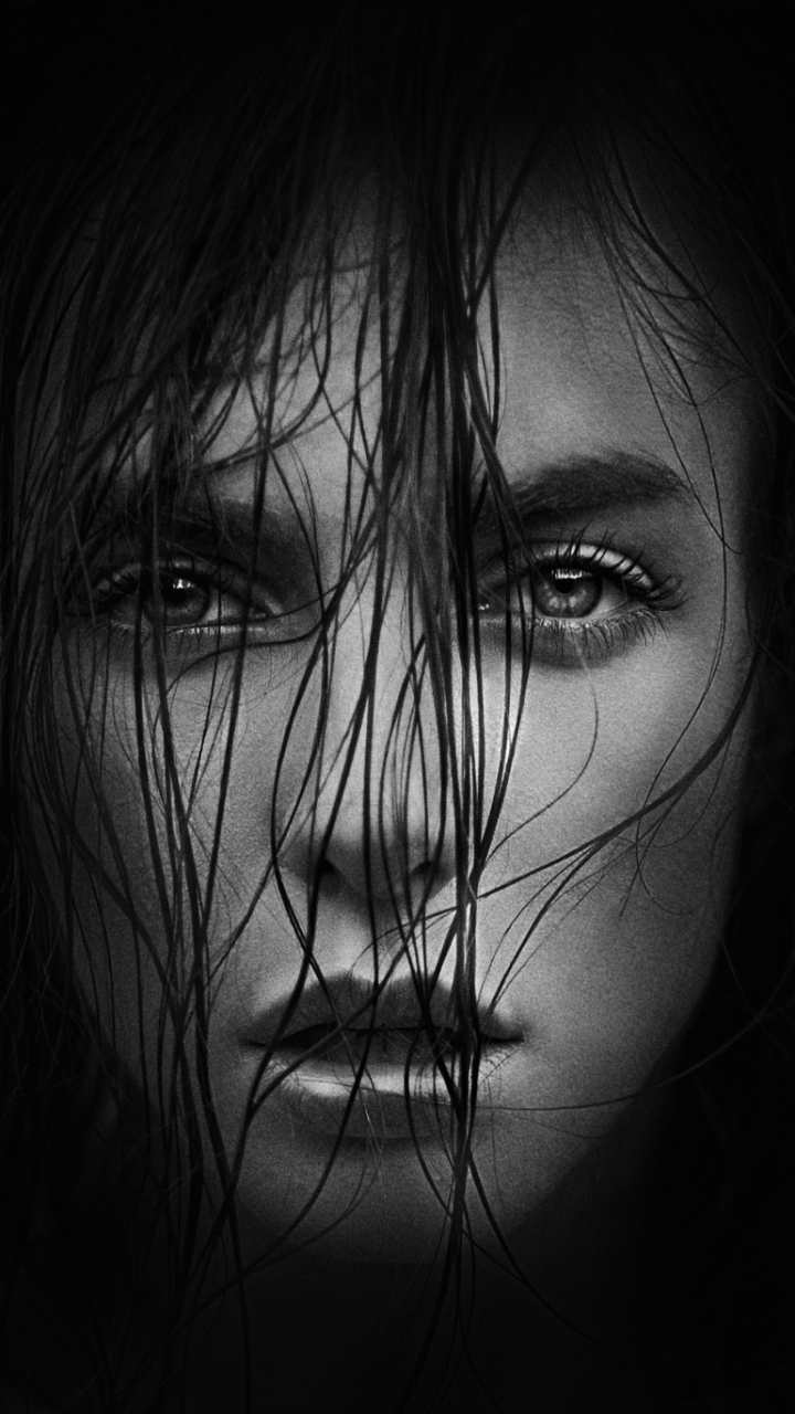 Download mobile wallpaper Hair, Face, Women, Black & White for free.