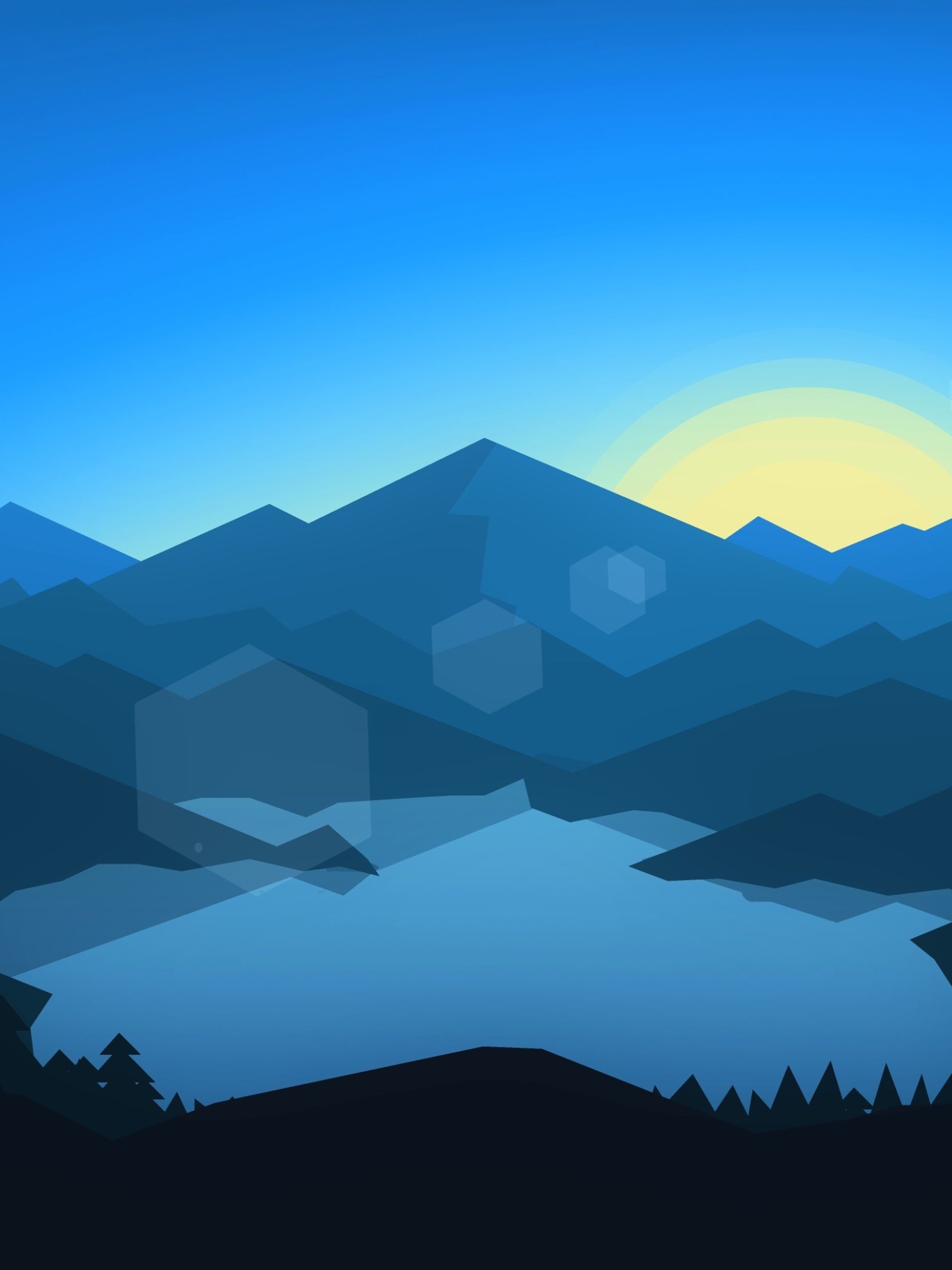 Download mobile wallpaper Landscape, Mountain, Lake, Sunrise, Artistic, Minimalist for free.
