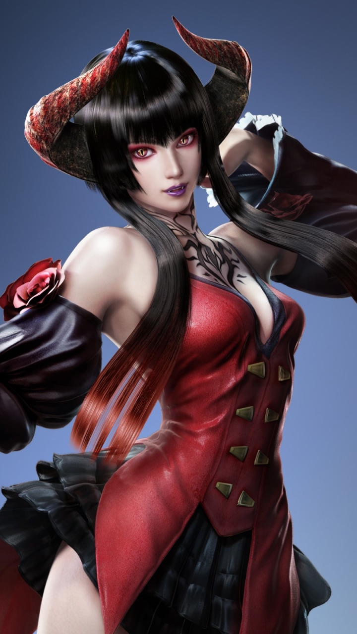 Download mobile wallpaper Tekken, Horns, Demon, Video Game, Black Hair, Long Hair, Tekken 7, Eliza (Tekken) for free.