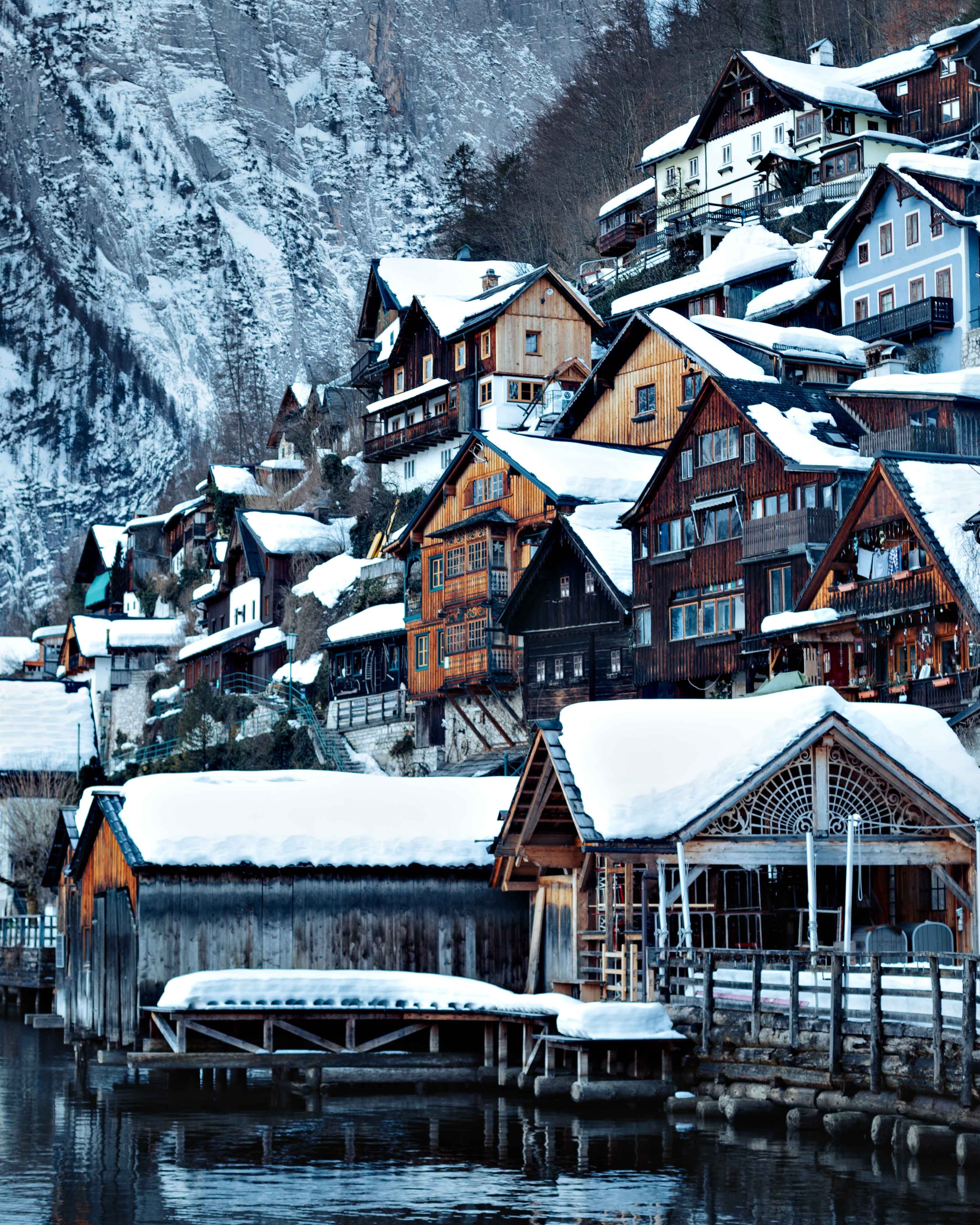 village, winter, cities, nature, snow, building Full HD