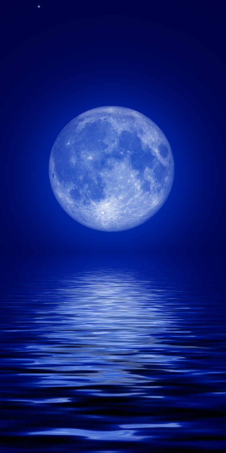 Download mobile wallpaper Stars, Moon, Reflection, Ocean, Artistic for free.