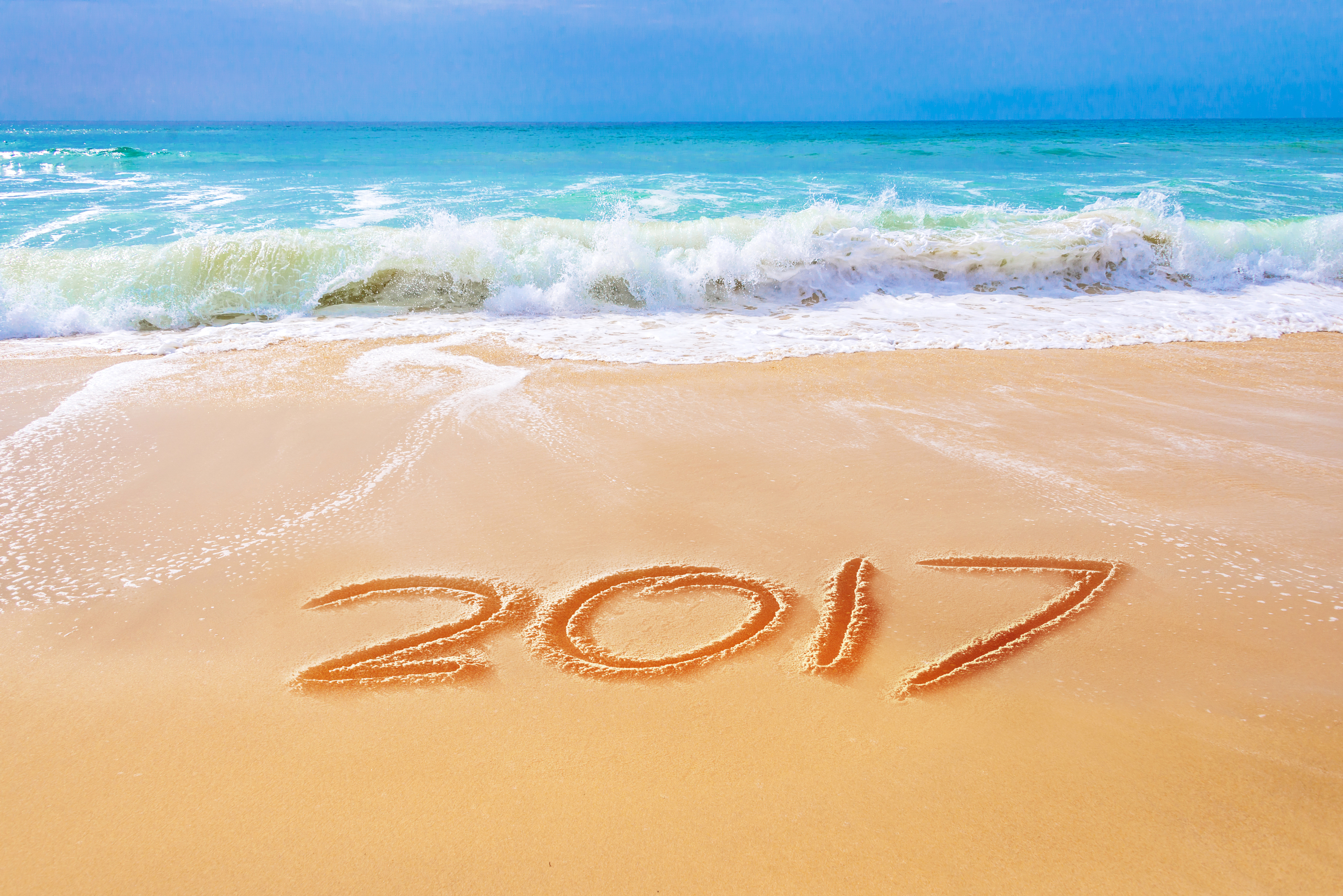 1528553 descargar imagen día festivo, año nuevo 2017, horizonte, año nuevo, arena, mar, tropico: fondos de pantalla y protectores de pantalla gratis