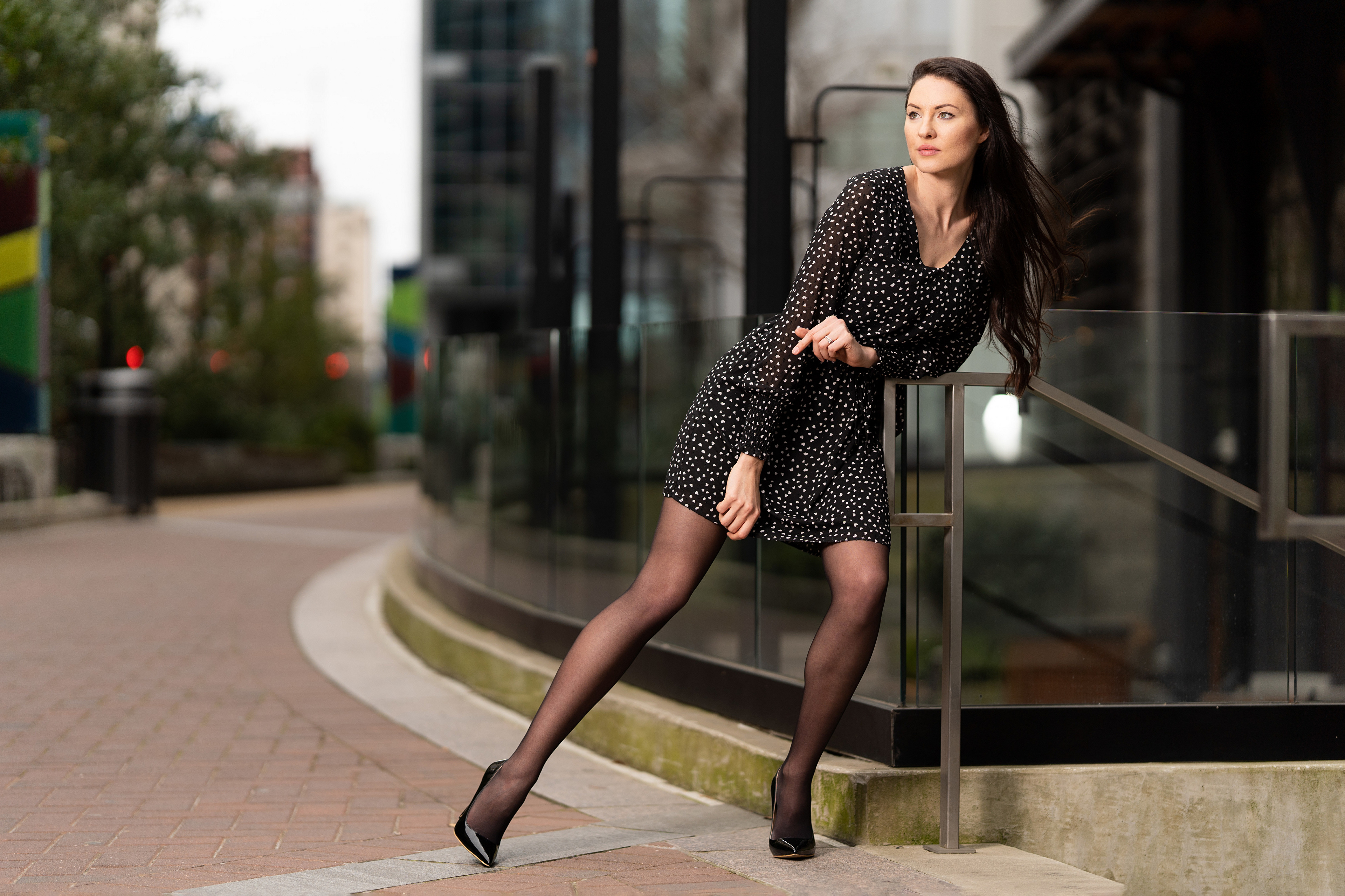 Free download wallpaper Model, Women, Black Hair, Long Hair, Black Dress, Depth Of Field on your PC desktop