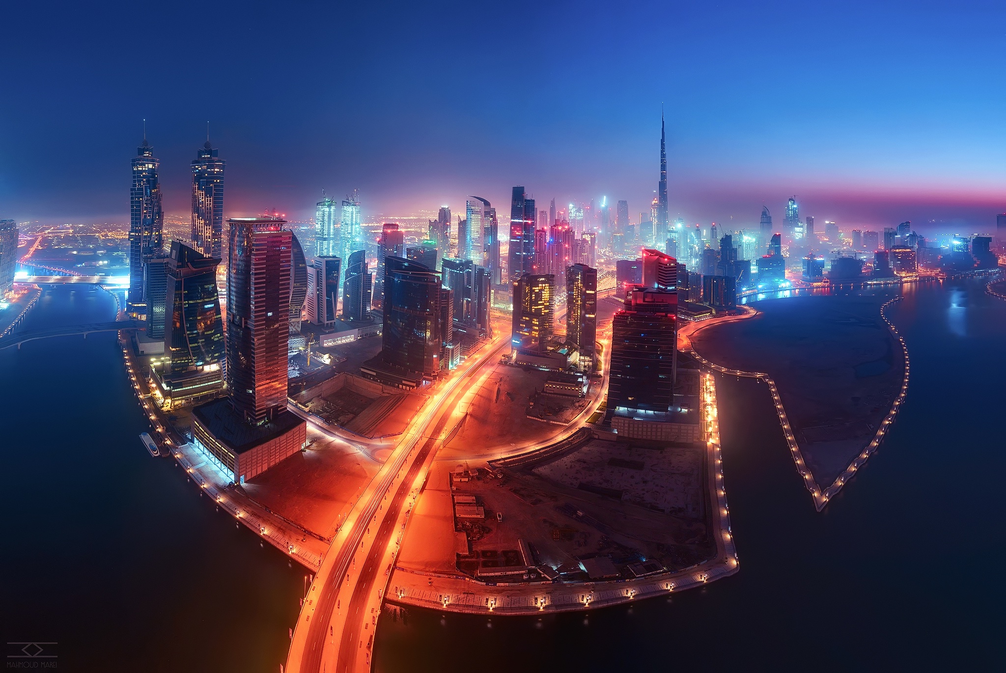 Laden Sie das Städte, Wolkenkratzer, Gebäude, Licht, Dubai, Vereinigte Arabische Emirate, Nacht, Menschengemacht, Großstadt-Bild kostenlos auf Ihren PC-Desktop herunter