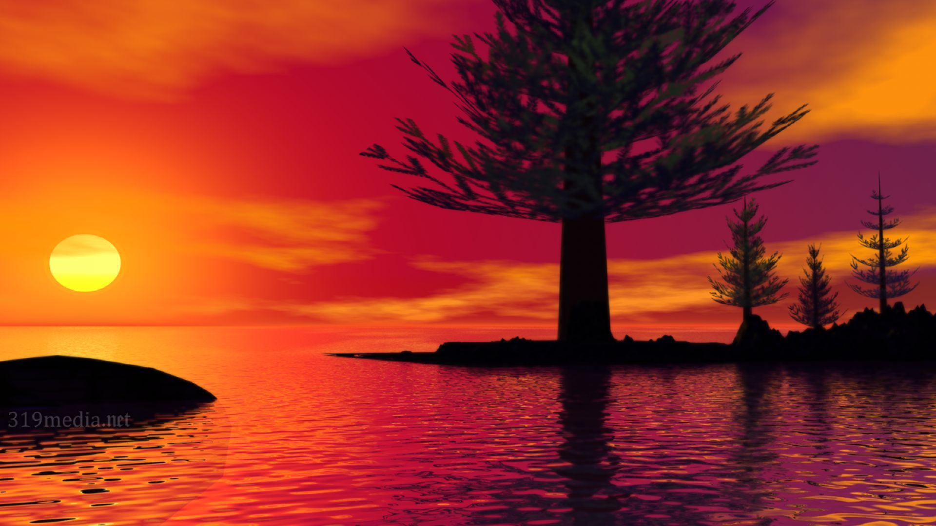 Free download wallpaper Landscape, Sunset, Artistic, Cgi on your PC desktop