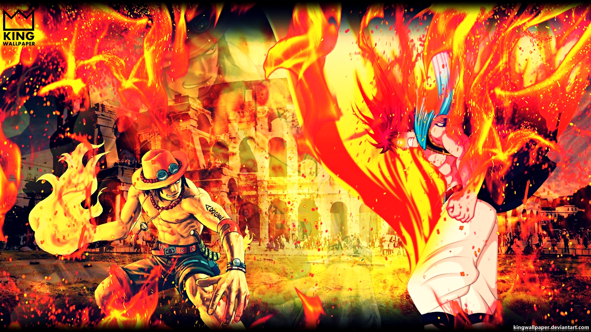 Download mobile wallpaper Anime, Crossover, Portgas D Ace, Natsu Dragneel for free.