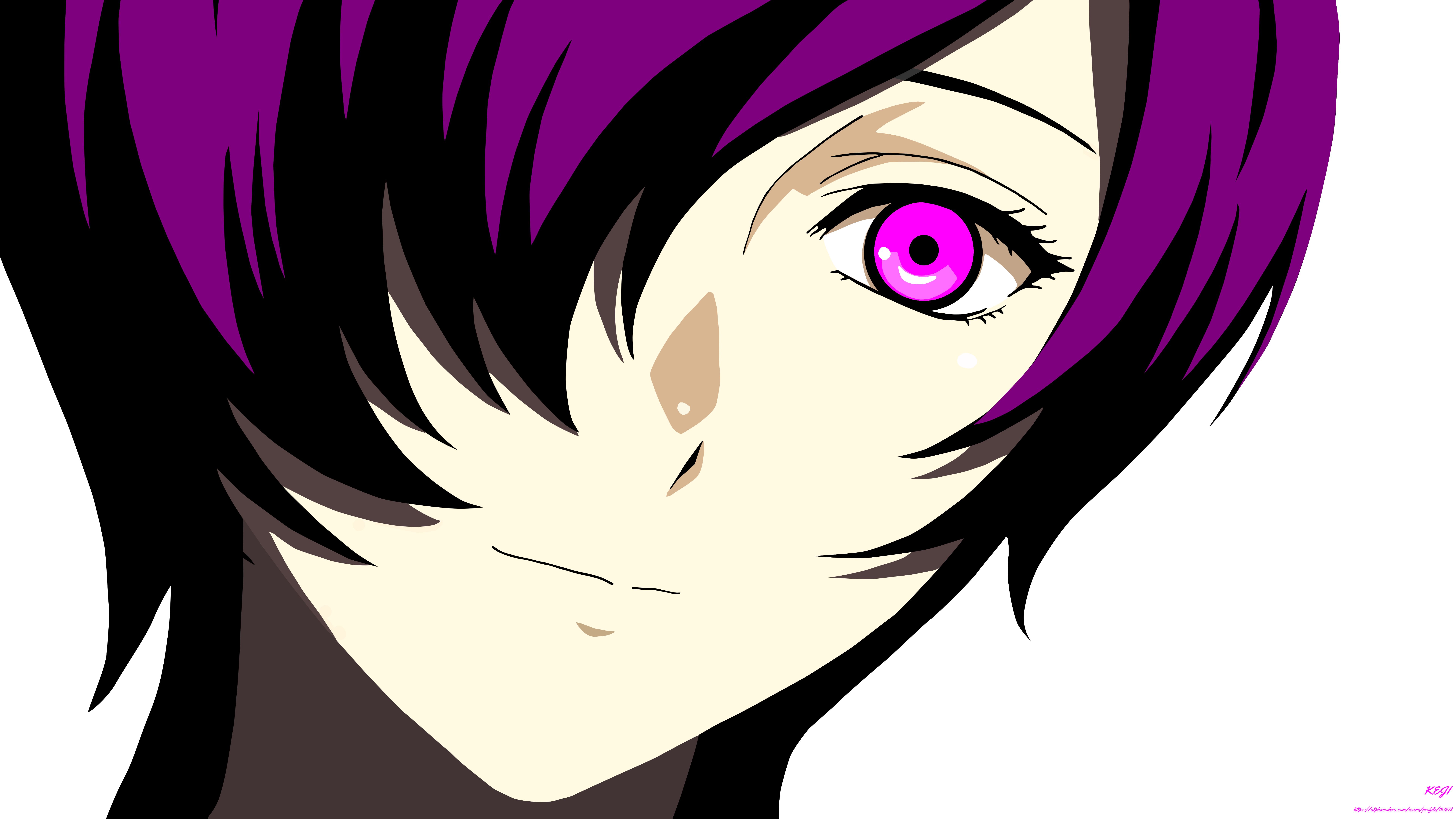 Téléchargez des papiers peints mobile Le Sourire, Animé, Minimaliste, Cheveux Violets, Yeux Roses, Touka Kirishima, Tokyo Ghoul: Re gratuitement.