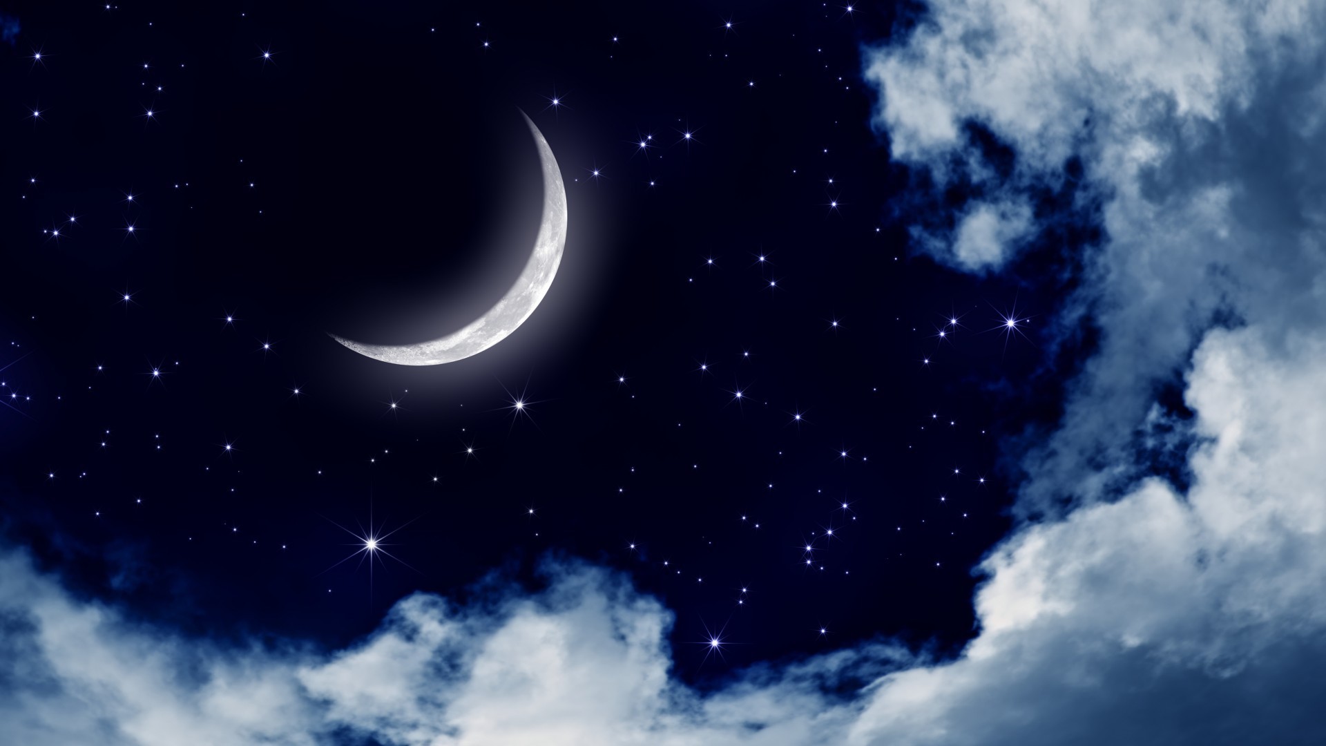Скачать обои бесплатно Облака, Небо, Ночь, Луна, Пейзаж картинка на рабочий стол ПК