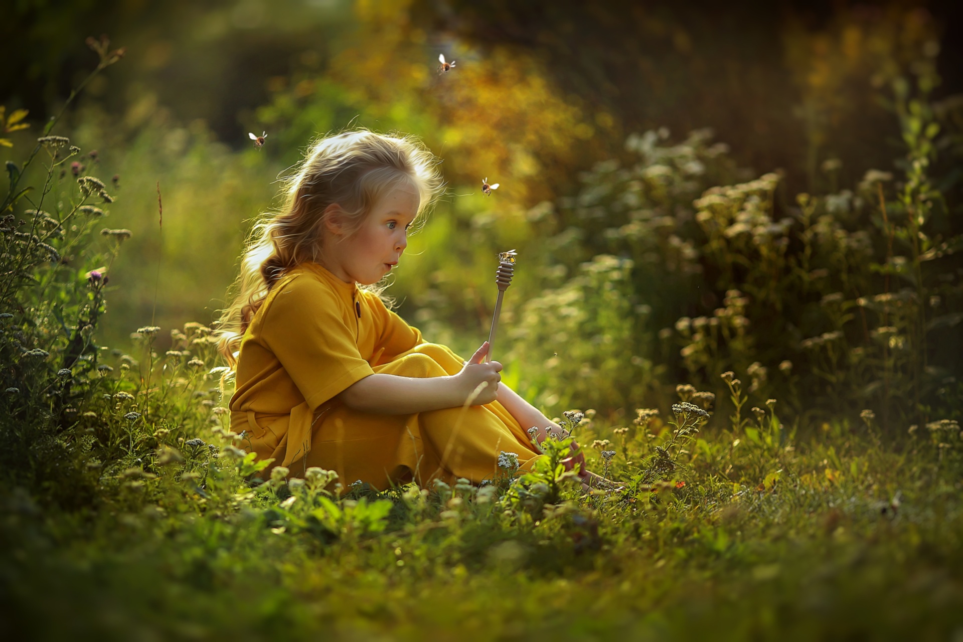 Téléchargez des papiers peints mobile Abeille, Enfant, Photographie, La Nature gratuitement.