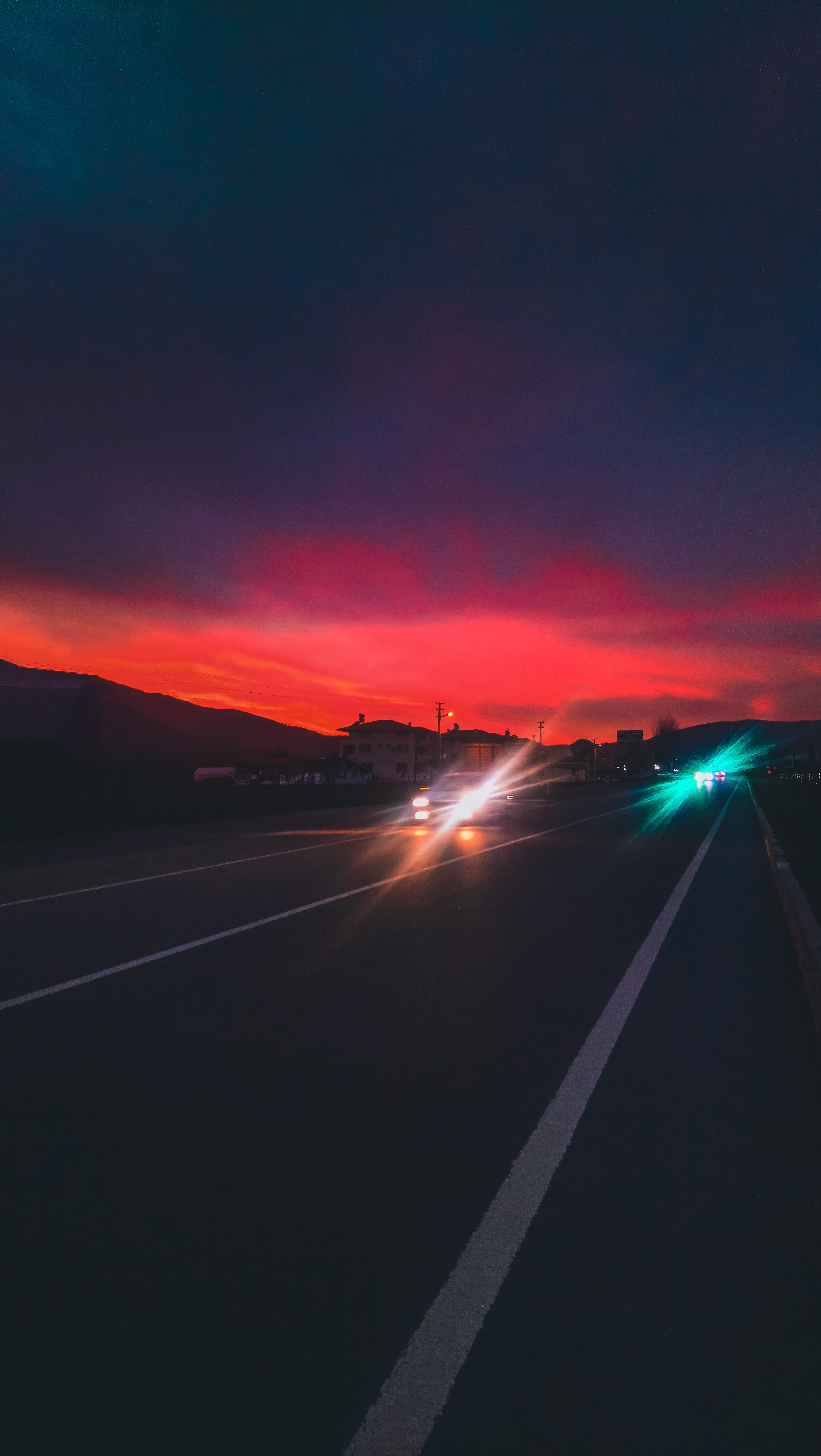 Free download wallpaper Sky, Road, Markup, Movement, Cities, Traffic, Night on your PC desktop
