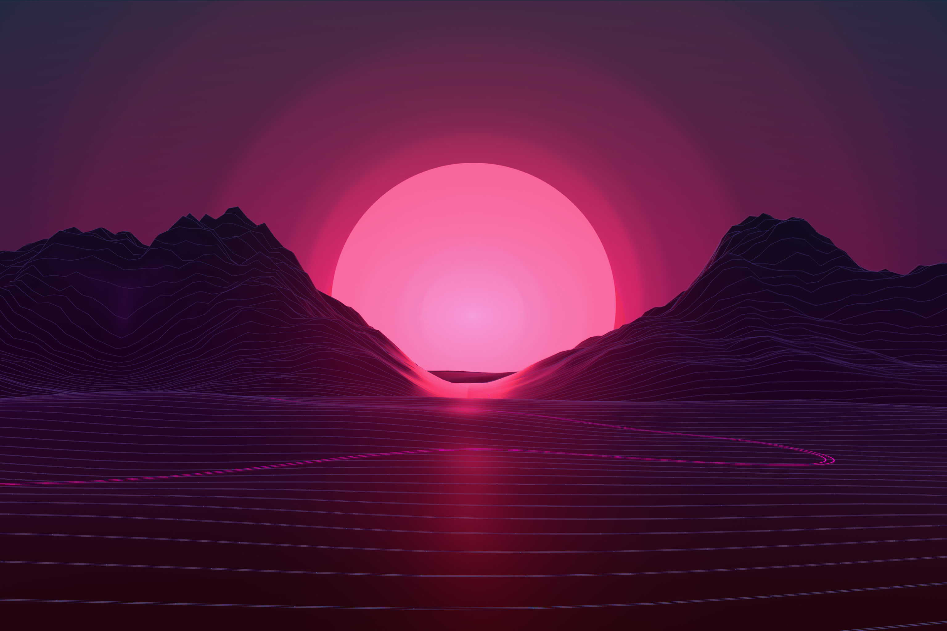 Download mobile wallpaper Sunset, Sun, Artistic, Retro Wave, Vaporwave for free.
