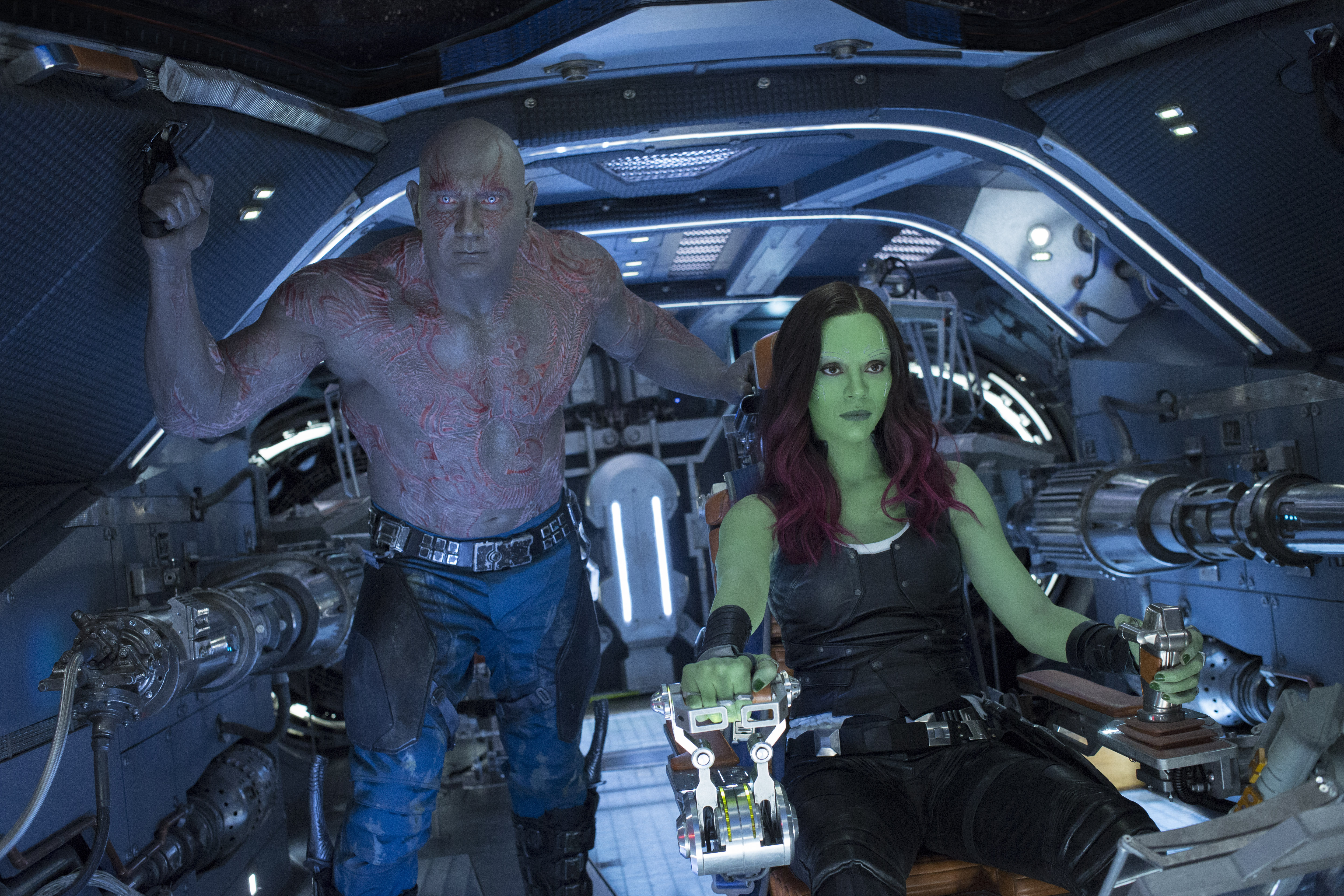 Download mobile wallpaper Movie, Zoe Saldana, Drax The Destroyer, Gamora, Dave Bautista, Guardians Of The Galaxy Vol 2 for free.