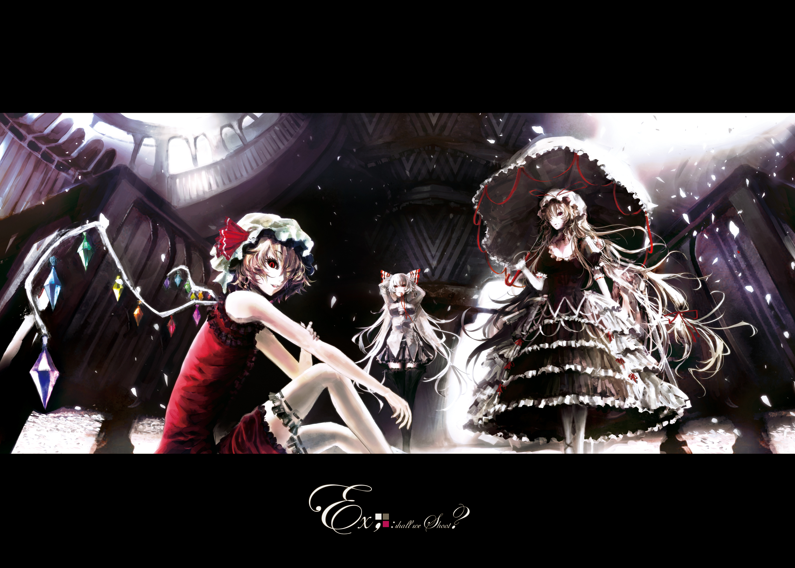 Baixar papel de parede para celular de Anime, Flandre Escarlate, Touhou, Fujiwara No Mokou, Yukari Yakumo gratuito.