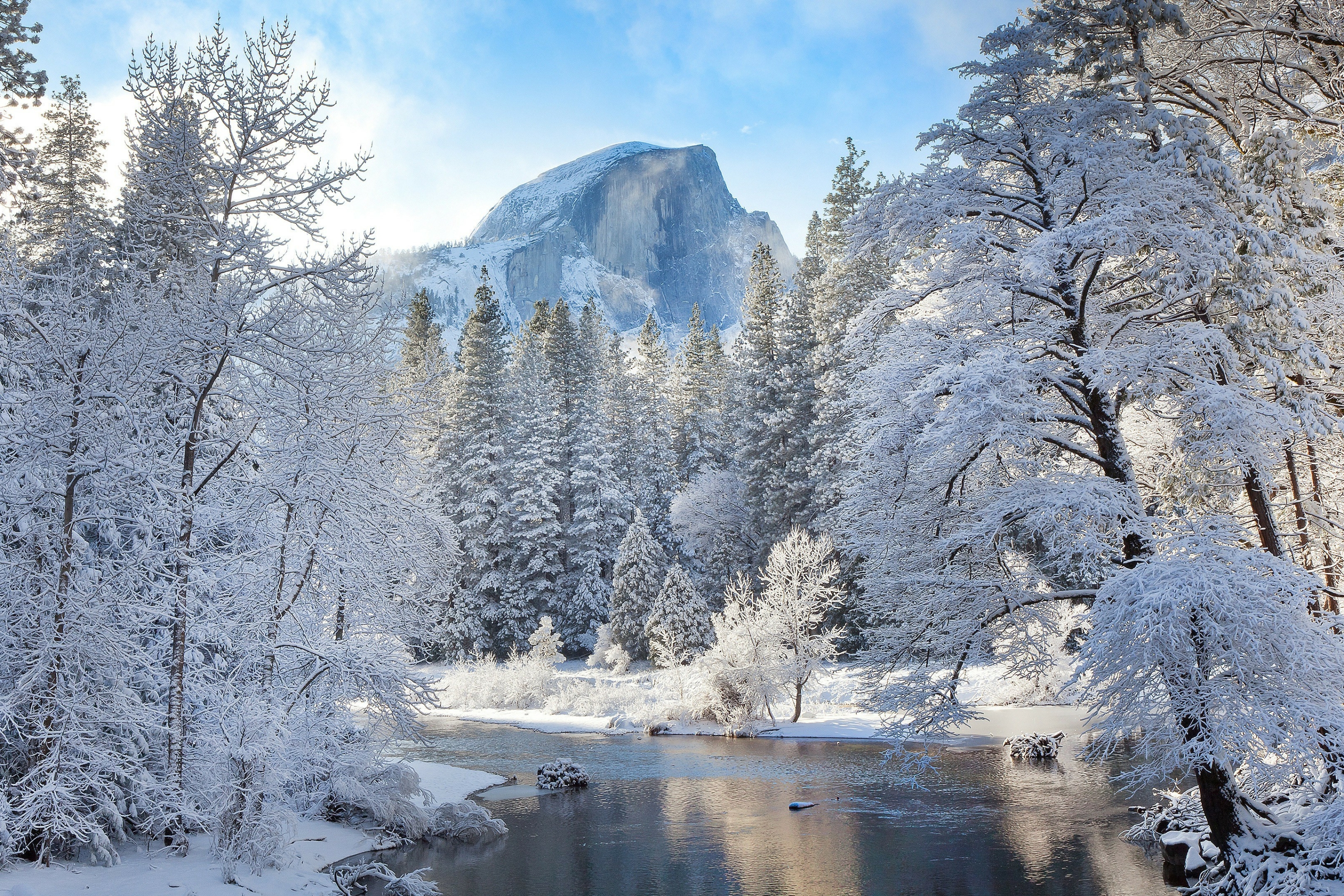 Скачать обои бесплатно Зима, Река, Снег, Лес, Земля/природа картинка на рабочий стол ПК