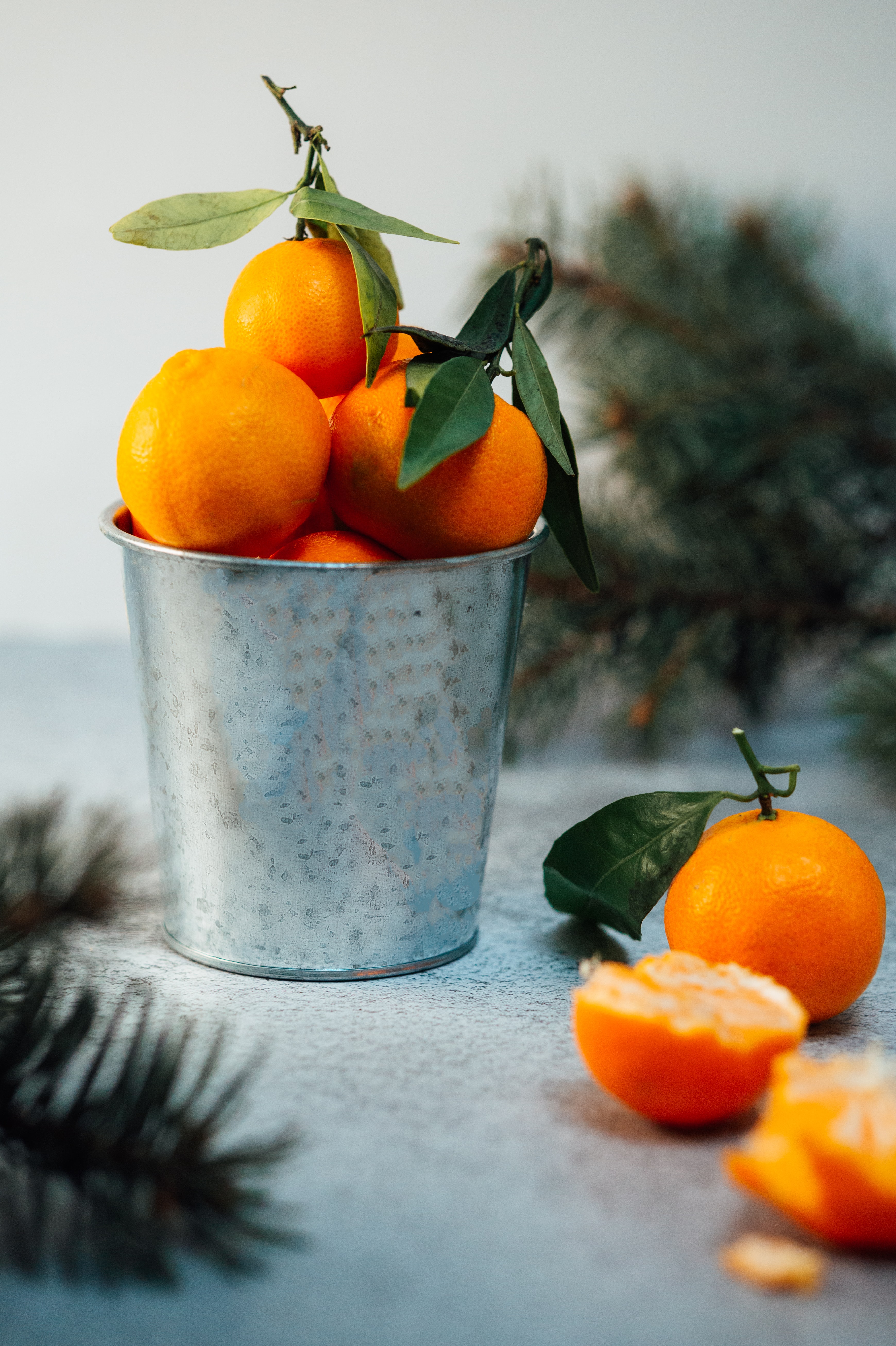 orange, fruits, food, tangerines, citrus, bucket HD wallpaper